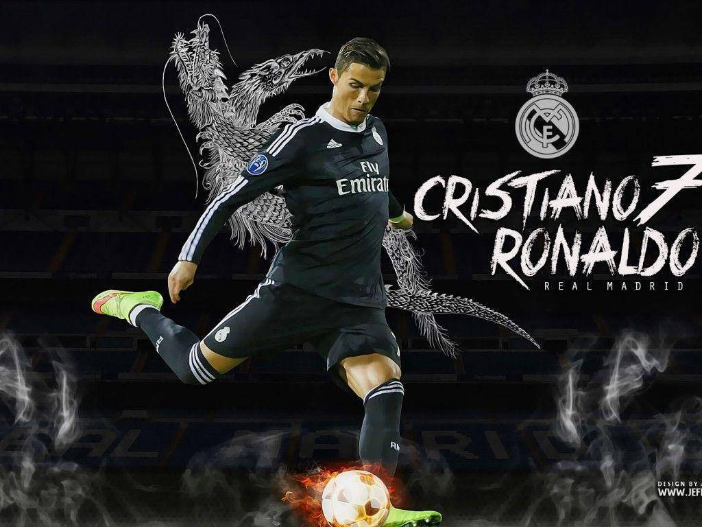Cristiano Ronaldo akiwa na Nembo ya Real Madrid Picha ya Ukuta