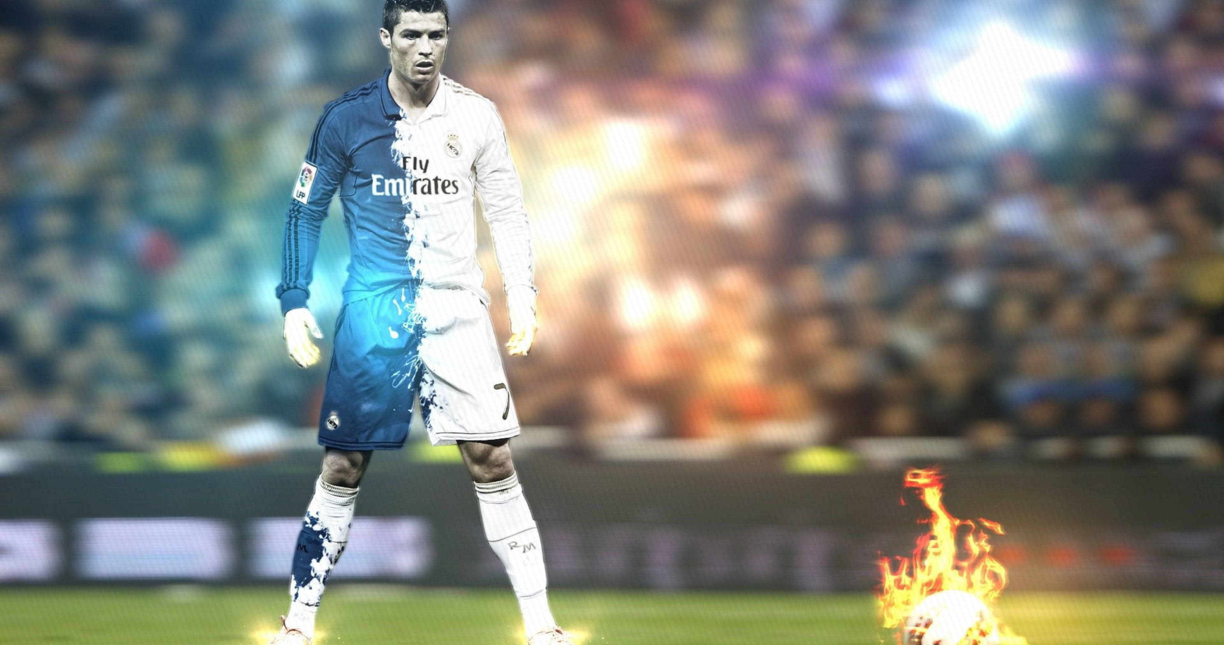 Cristiano Ronaldo Kwa Ujasiri Anaonyesha Macho Yake Makali Yanayowaka Picha ya Ukuta