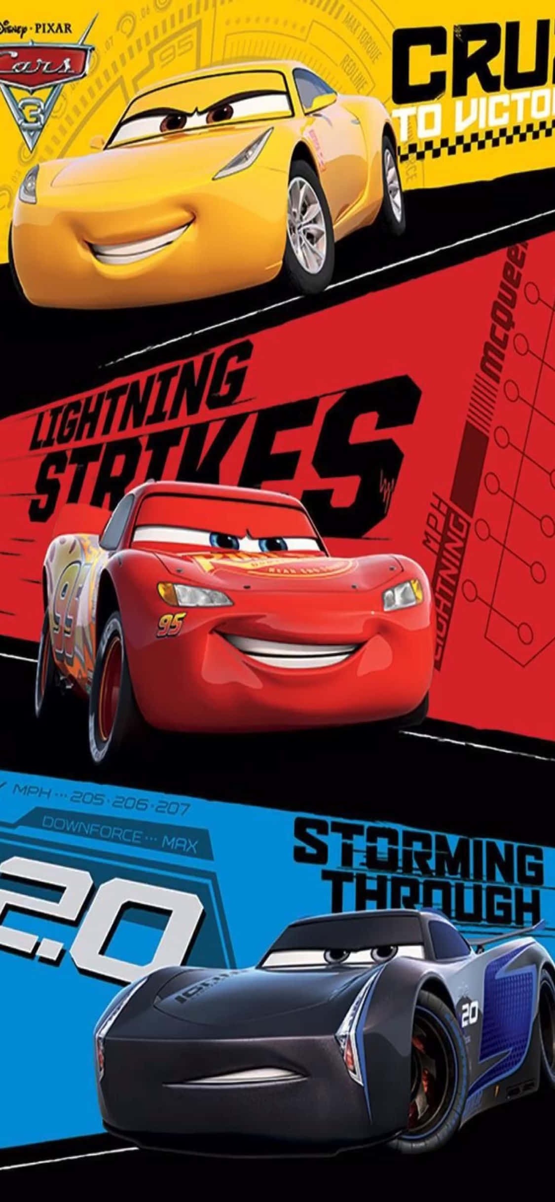 Cruz, McQueen, Jackson iPhone X Cars Background Picha ya Ukuta