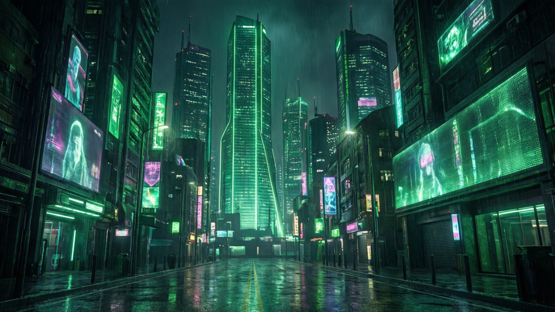 Cyberpunk Kijani Picha ya Ukuta