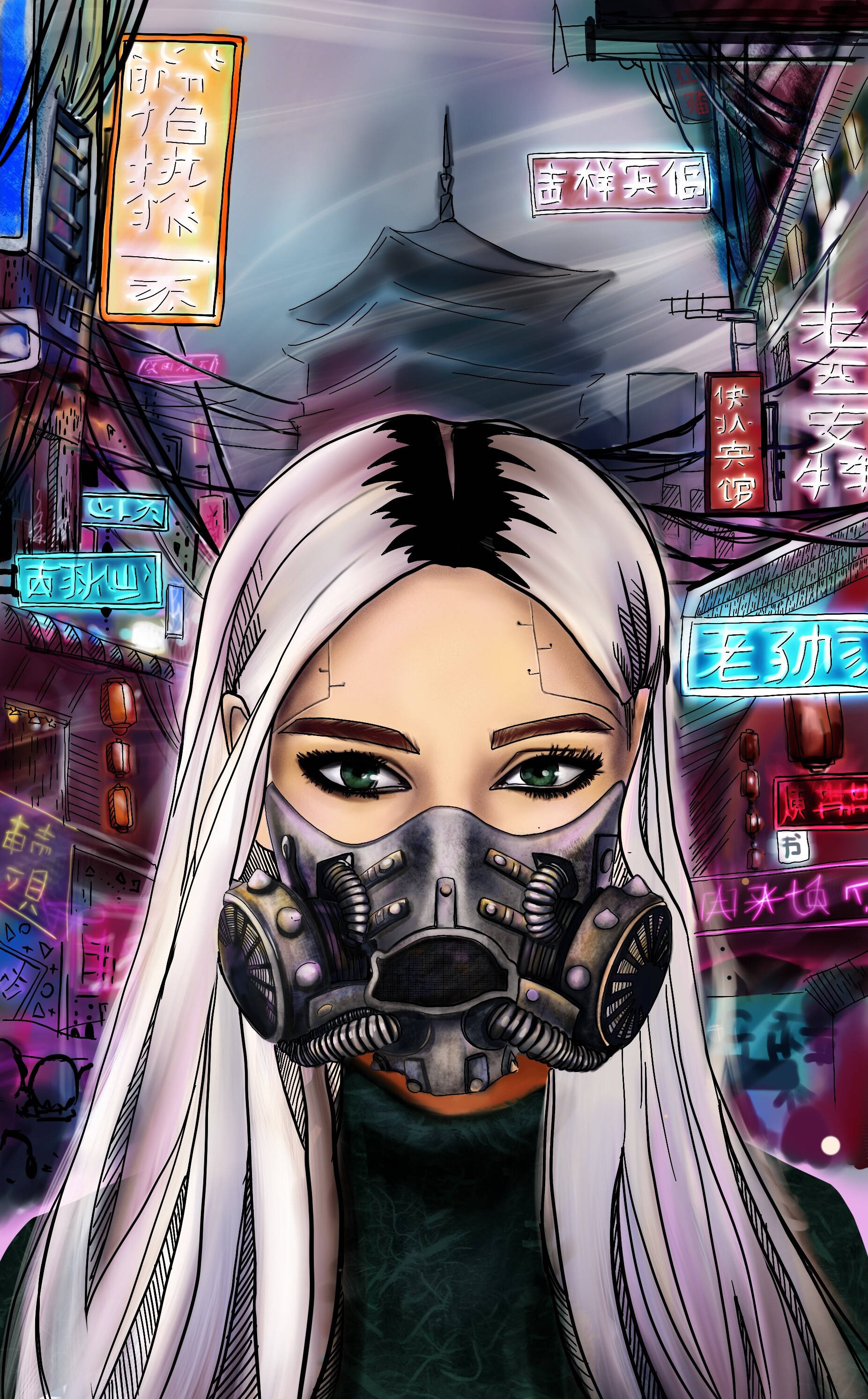 A stunning futuristic cyberpunk wearing a robotic mask Picha ya Ukuta