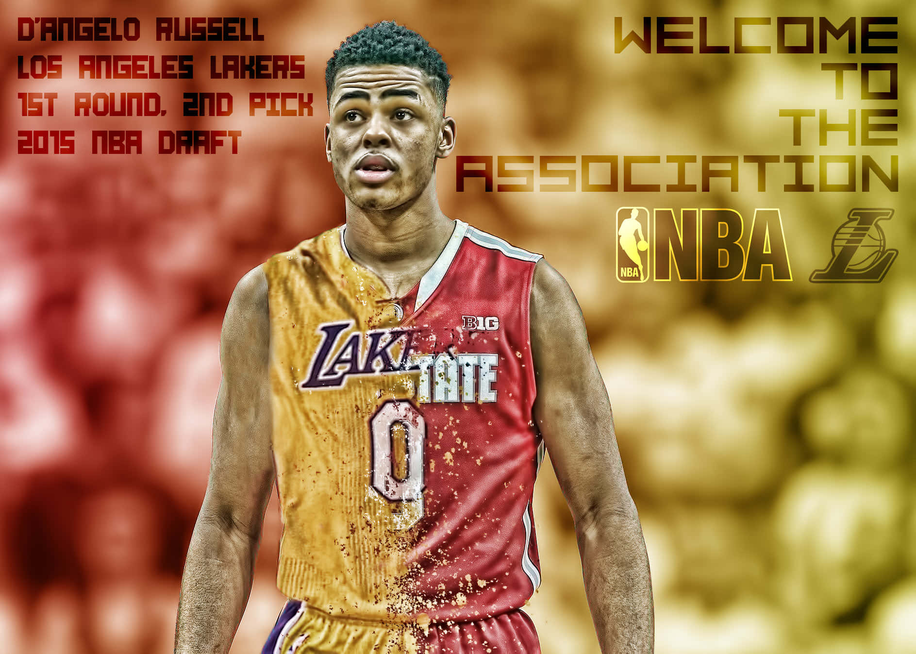 D'Angelo Russell Nyekundu na Njano Picha ya Ukuta