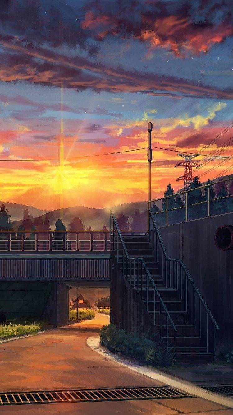Daraja la Barabara Tupu Mandhari ya Anime Machweo Picha ya Ukuta