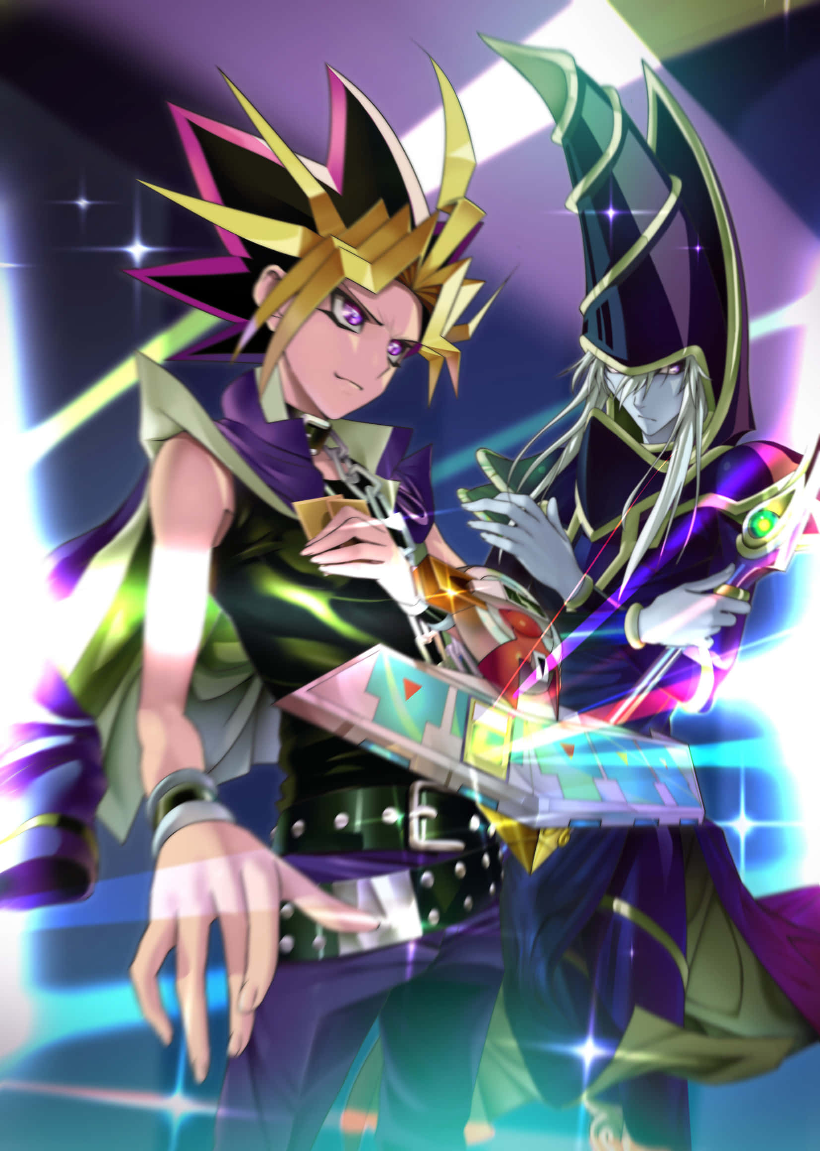 Dark Magician anapoz kwa ujasiri kwa ajili ya mkondo katika sehemu ya vibrant, ya magical. Picha ya Ukuta