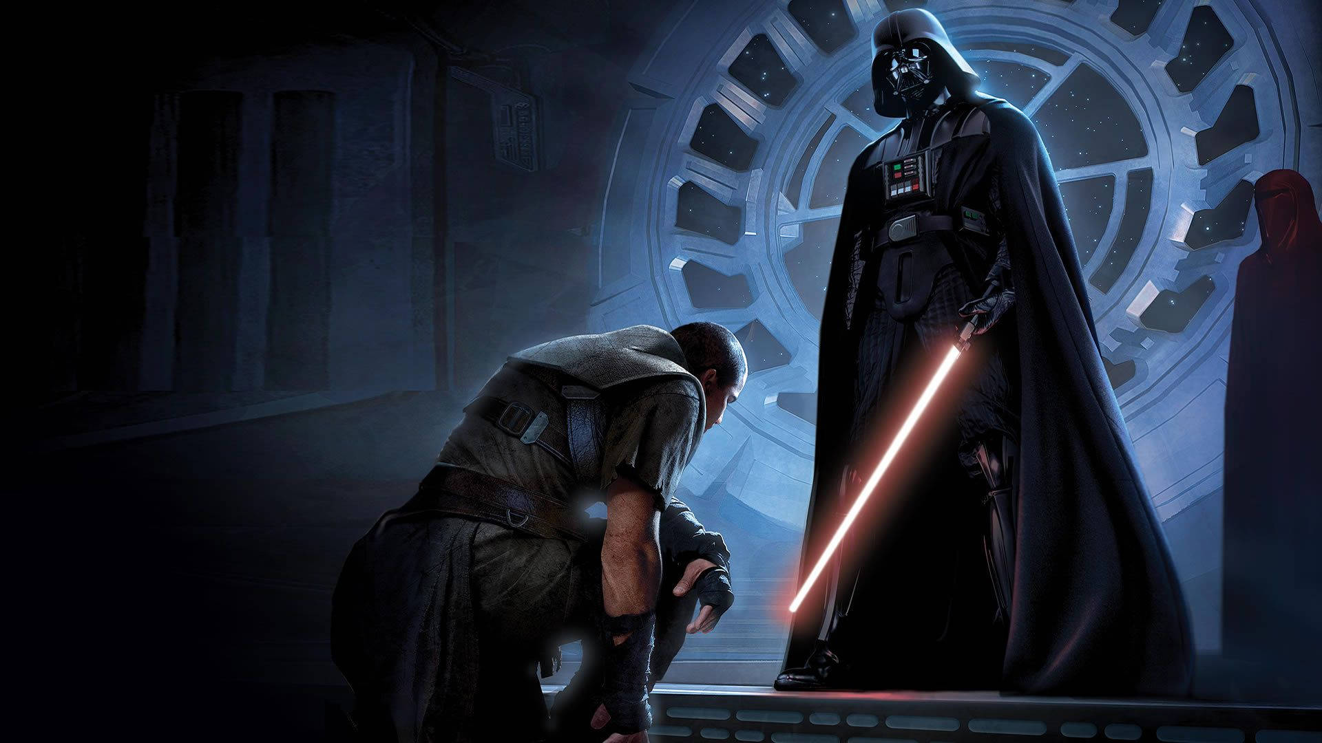 Darth Vader anainama juu ya upanga wa mwanga Picha ya Ukuta