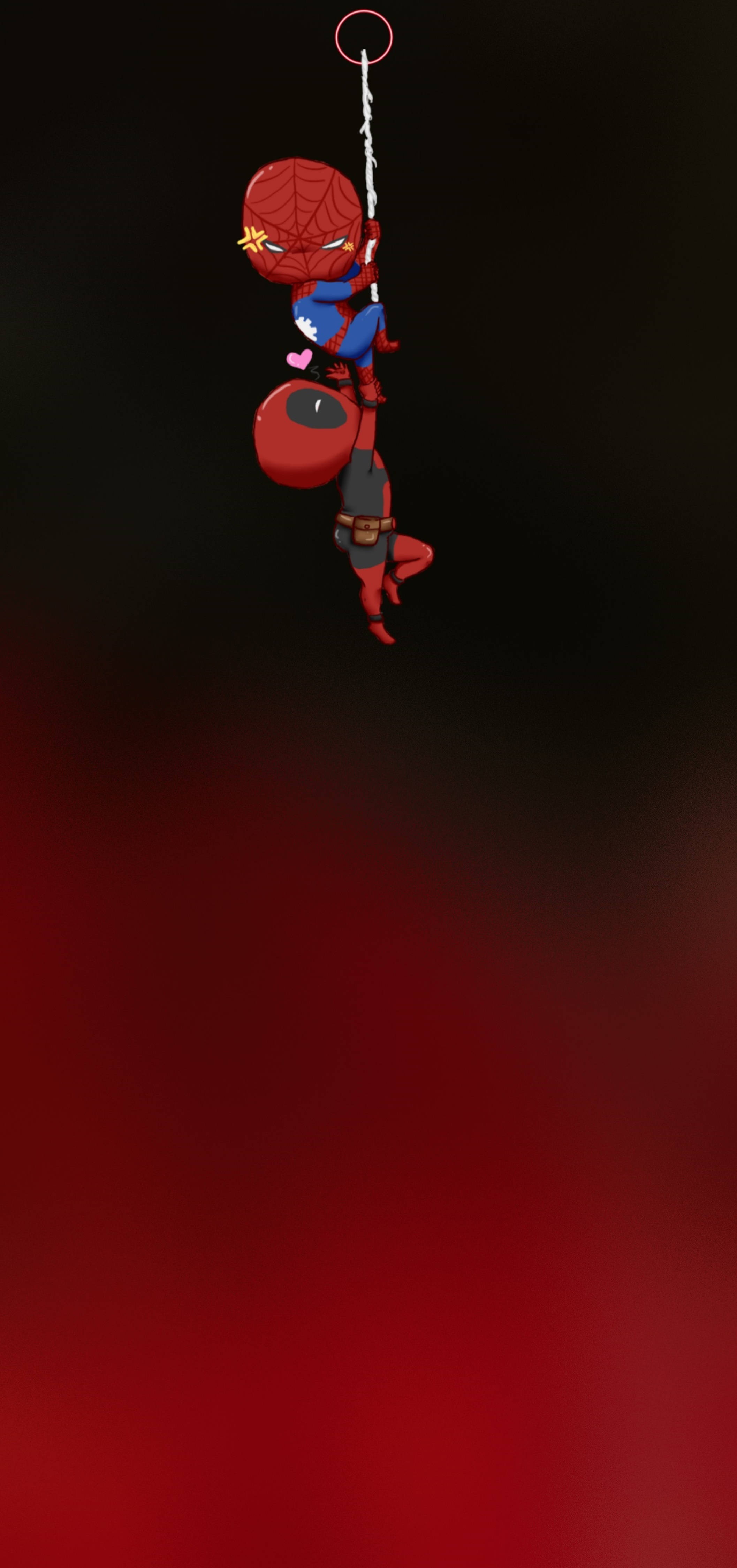 Deadpool Mrembo na Spiderman Wanatoboa Shimo 4K Picha ya Ukuta