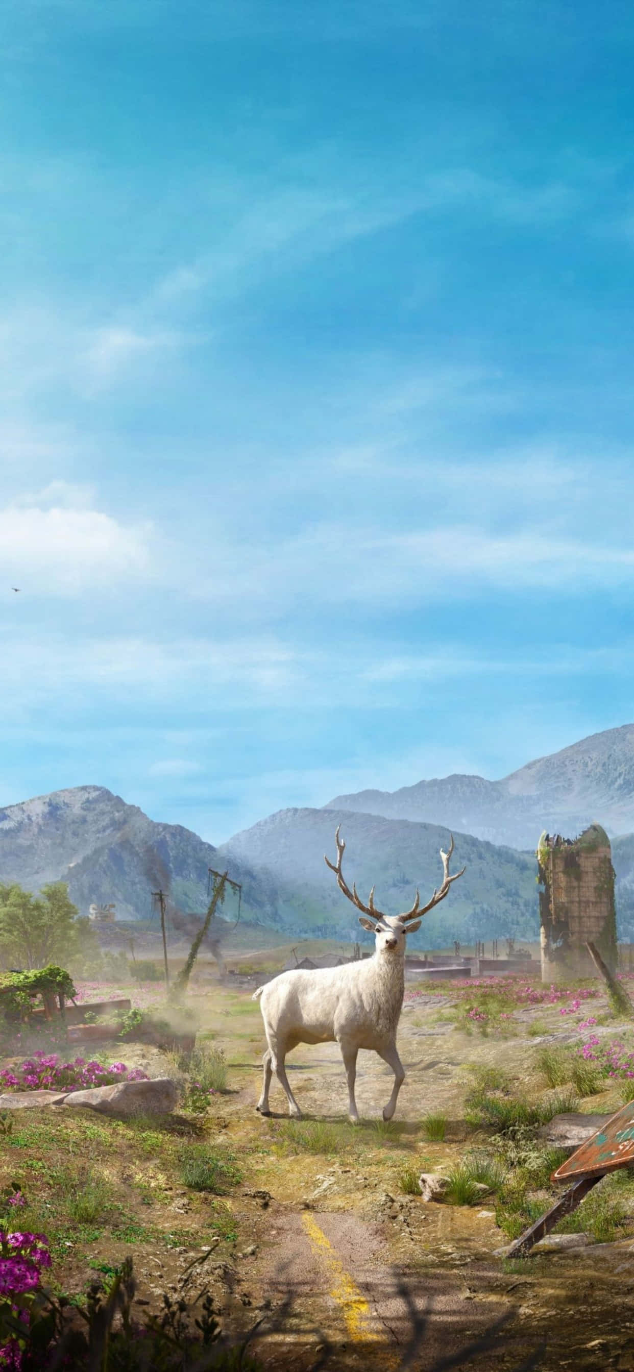 a deer is standing in the field with flowers Picha ya Ukuta
