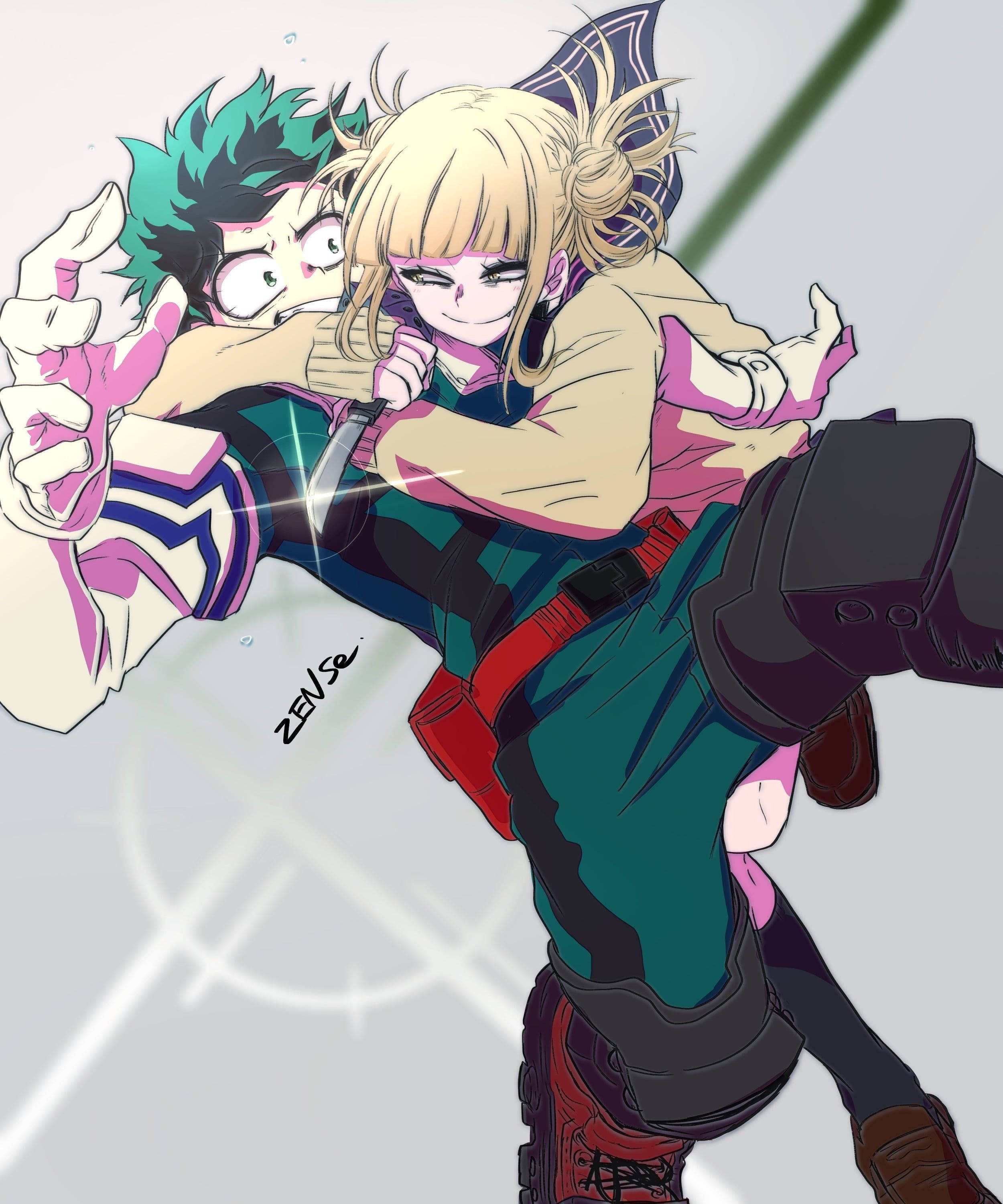 Deku akumbatiwa na Toga Picha ya Ukuta