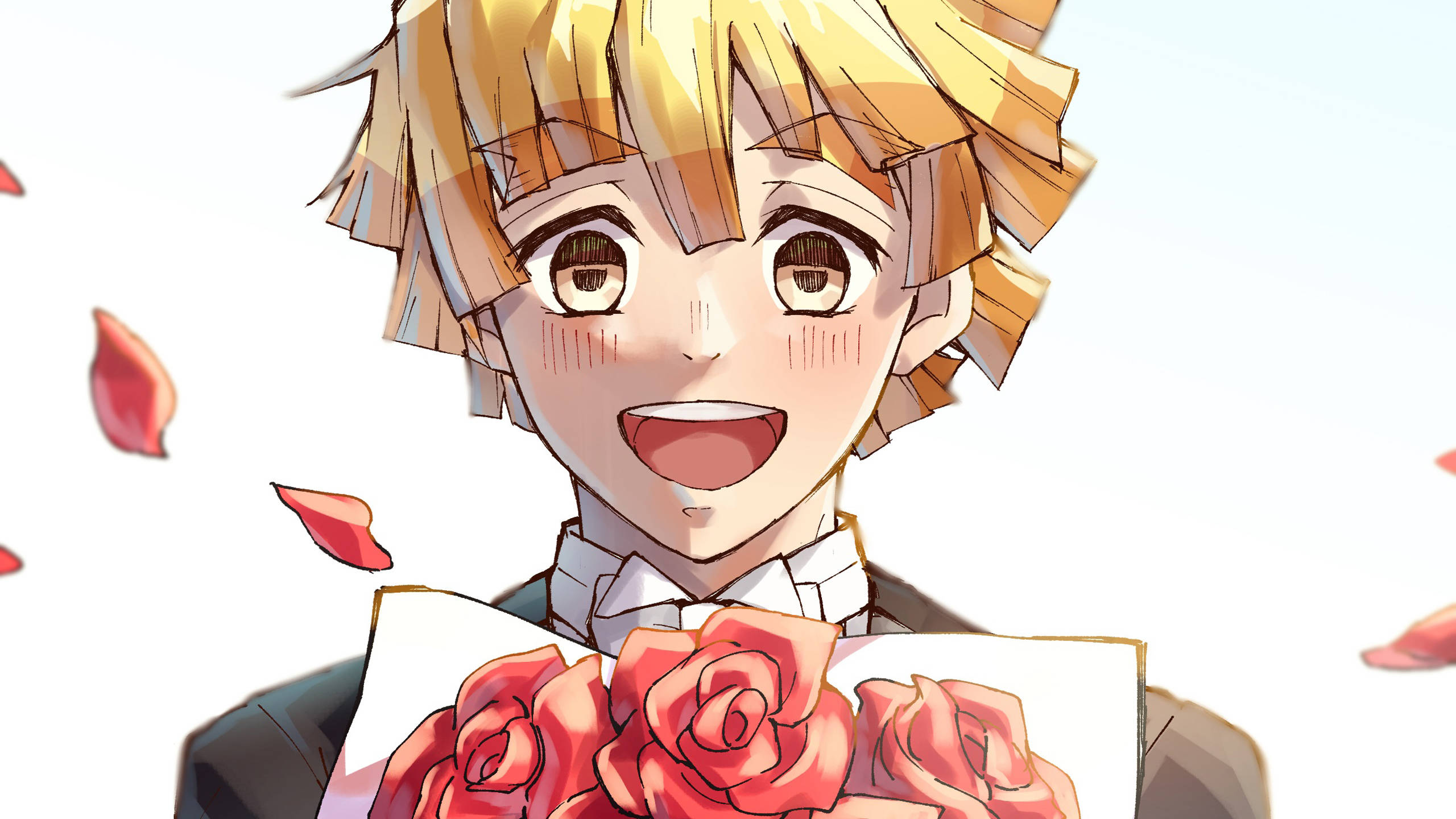 Demon Slayer Zenitsu na Waridi Picha ya Ukuta