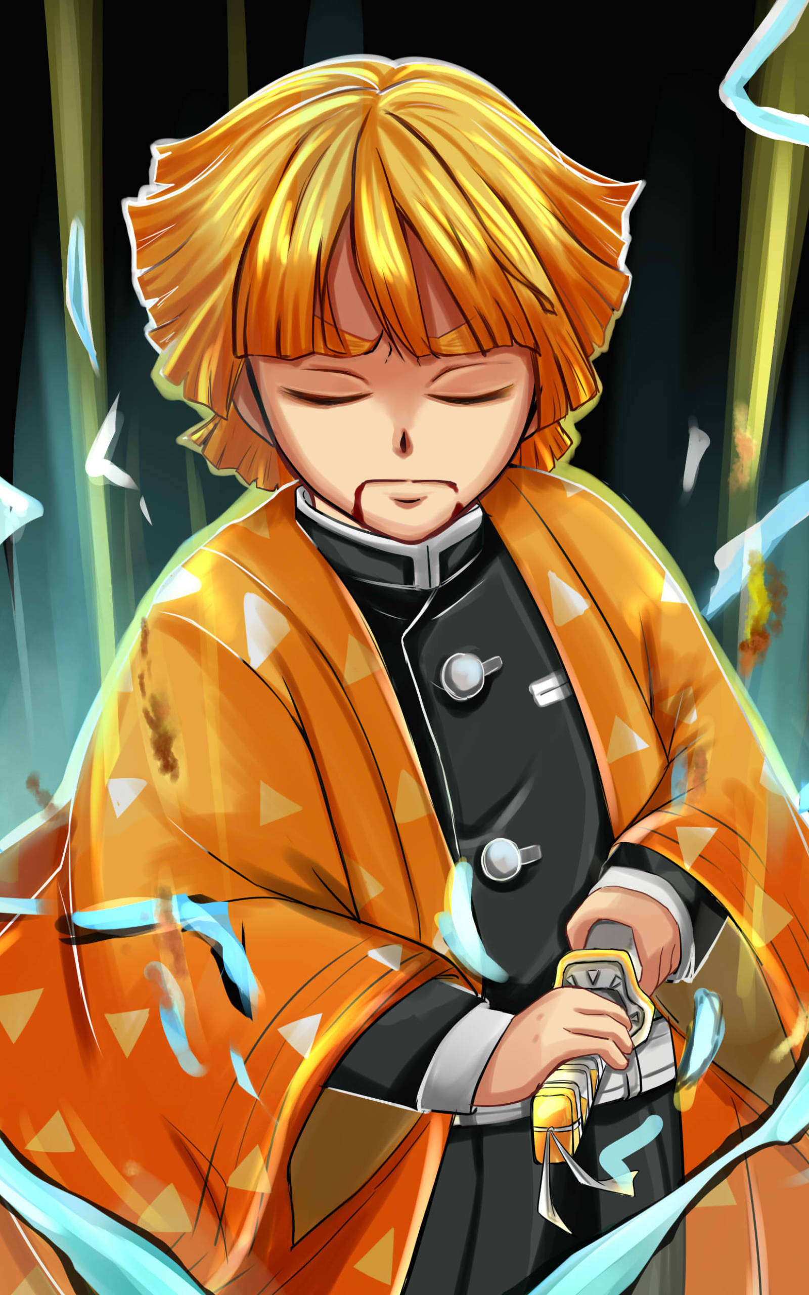 Demon Slayer Zenitsu Inachukua Kufikiri Picha ya Ukuta