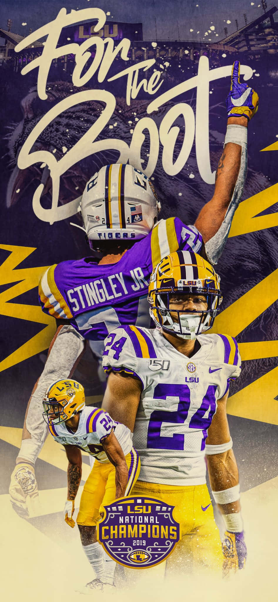 Derek Stingley Jr 2019 NCAA Champions Picha ya Ukuta