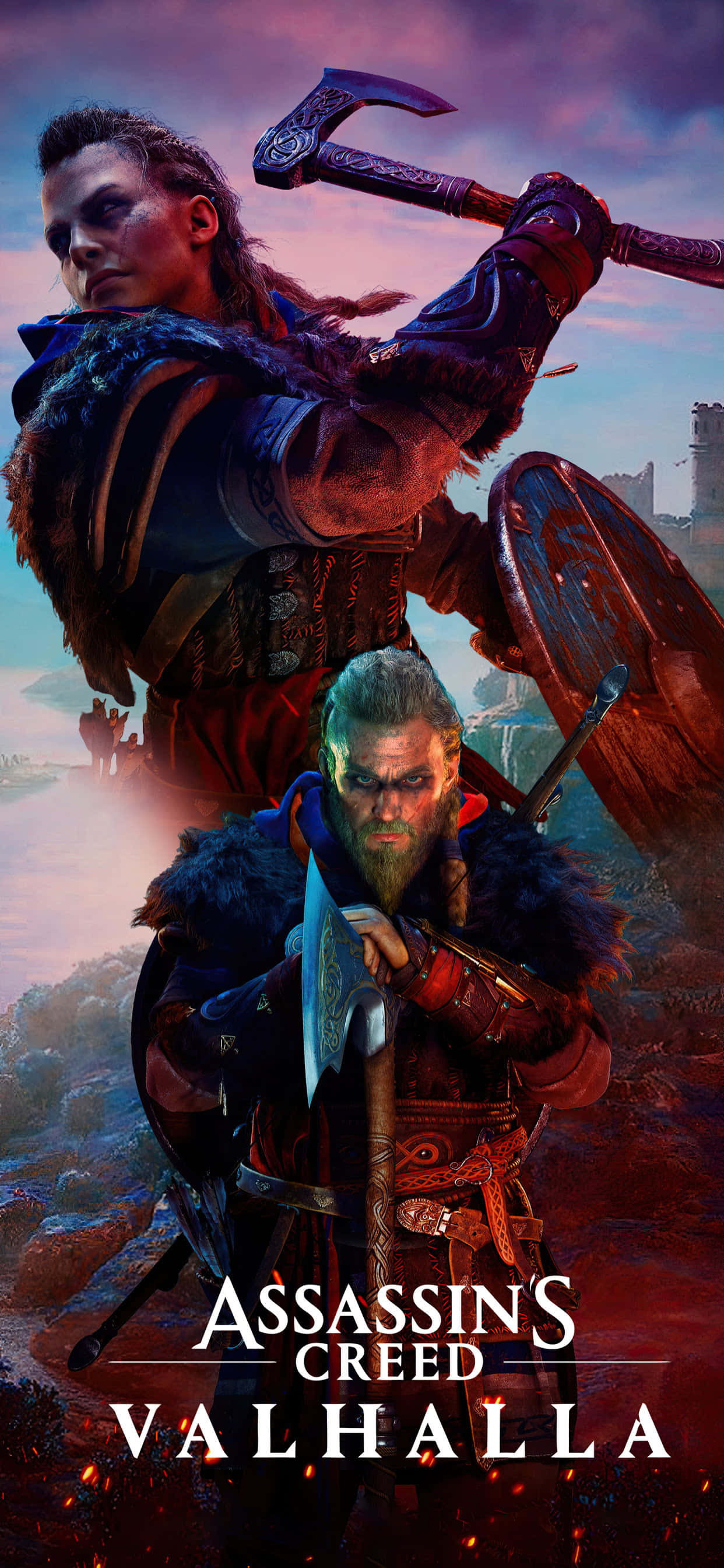 Mfano wa Sanaa ya Dijitali iPhone Xs Max Assassin's Creed Valhalla Background Picha ya Ukuta
