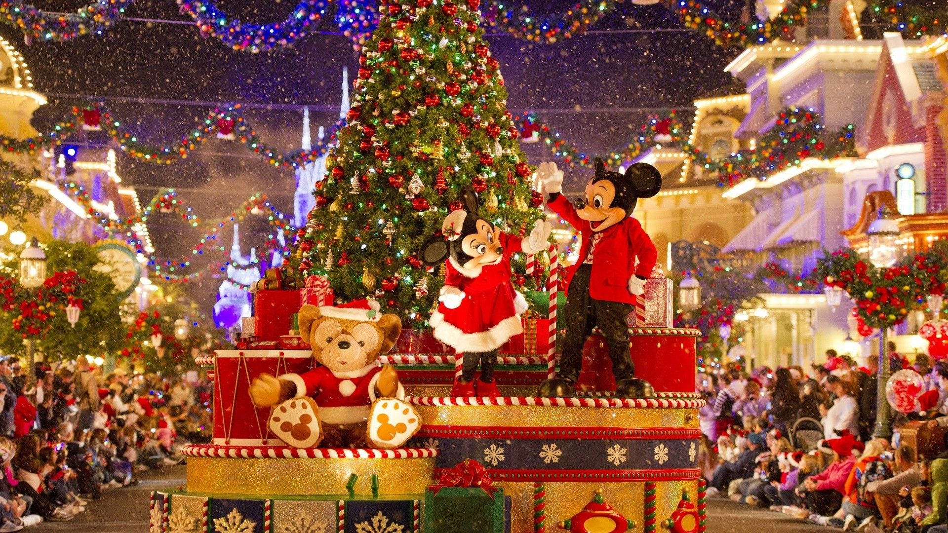 Disney 1920x1080 HD Onyesho la Krismasi la Mickey na Minnie Picha ya Ukuta