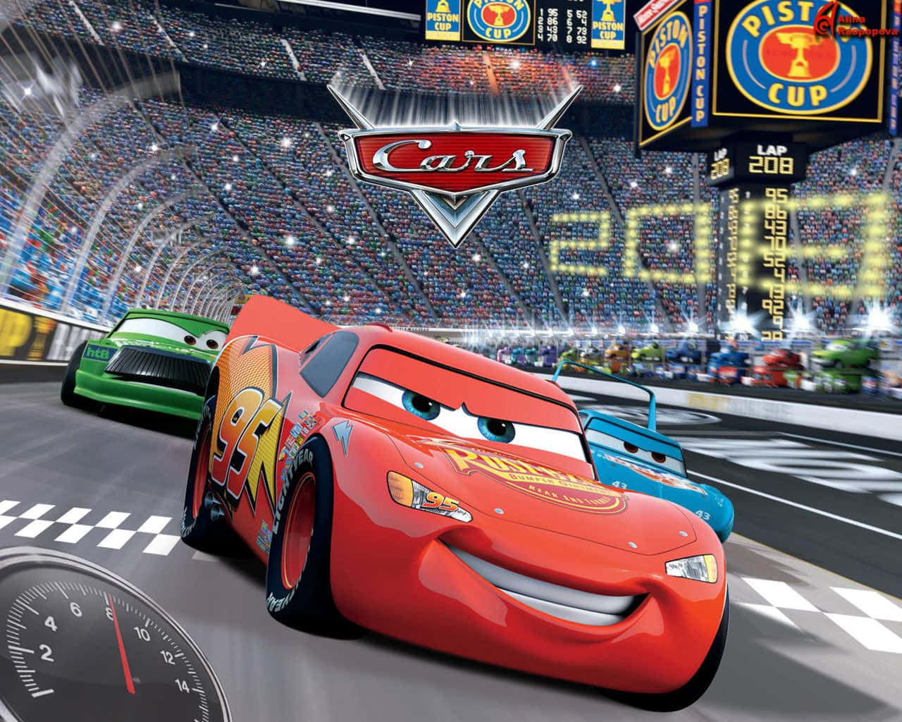 disney cars wakati wa kupepea katika uwanja Picha ya Ukuta