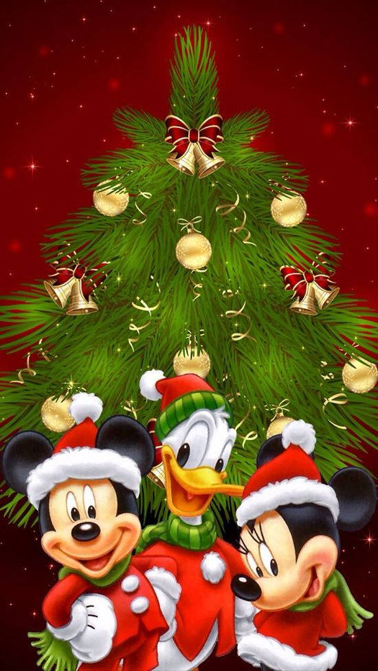 Disney Krismasi iPhone Mickey na Marafiki Wenye Furaha Picha ya Ukuta