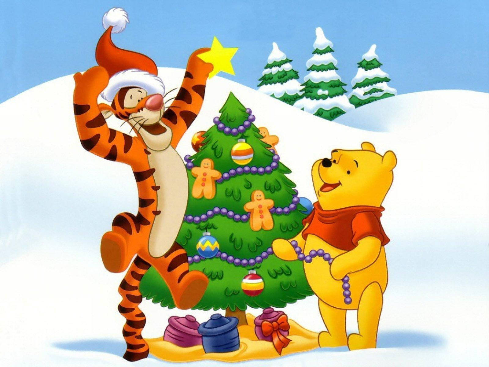 Disney Winnie The Pooh Akipamba Mti wa Krismasi Picha ya Ukuta