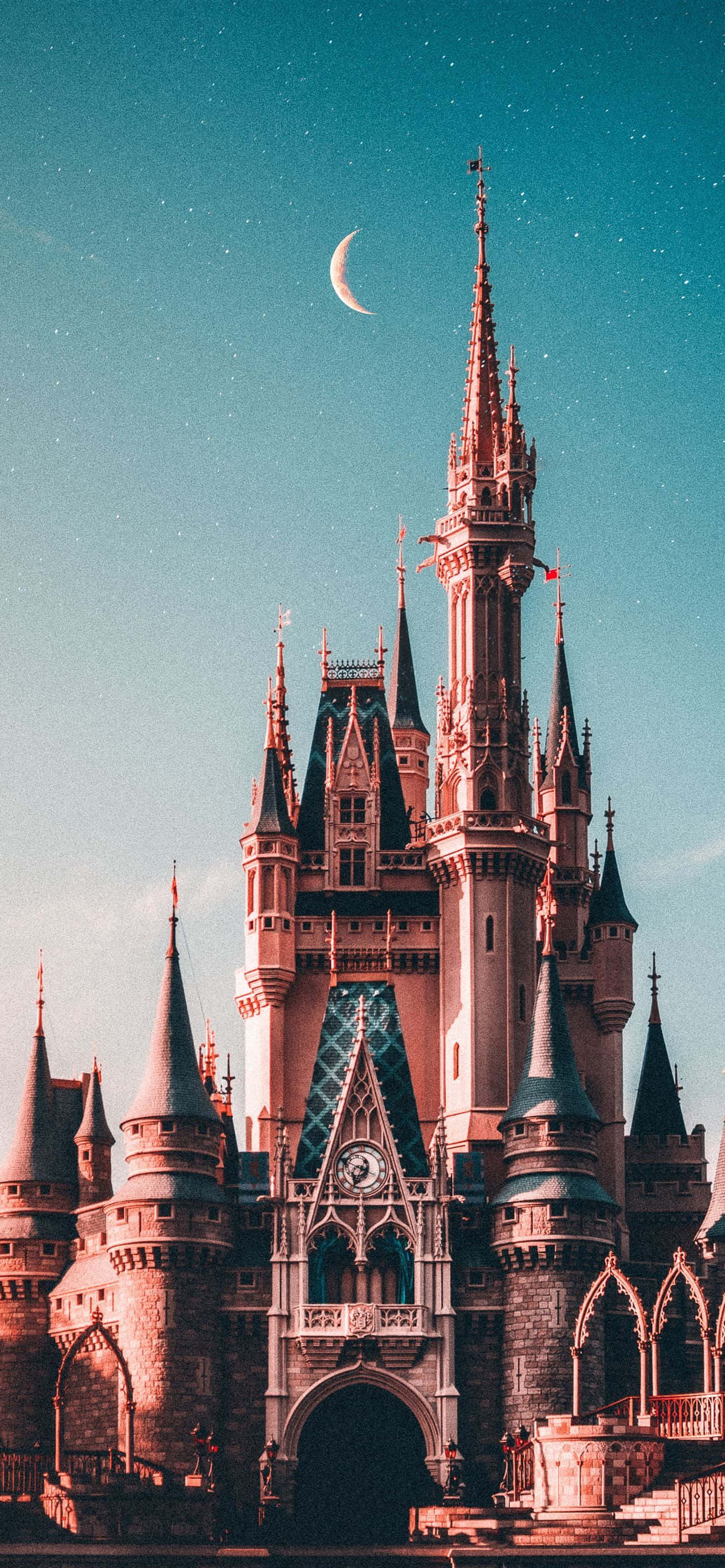 Disney World Castle Aesthetic Blue And Beige iPhone Picha ya Ukuta