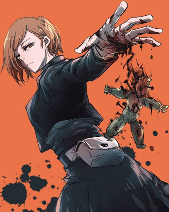 Doli la majani la Nobara Kugisaki linatokea katika Jujutsu Kaisen. Picha ya Ukuta