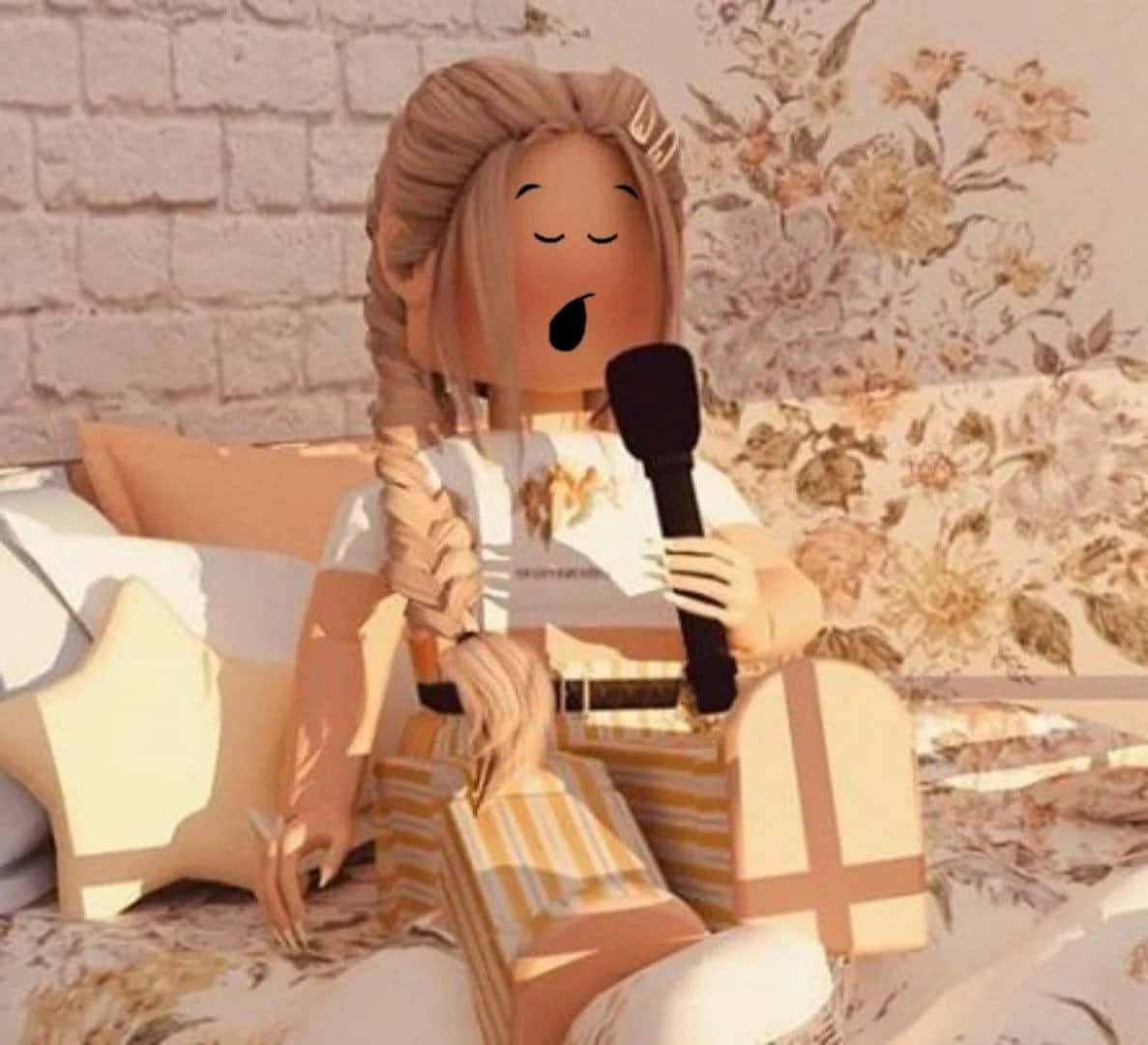 doll inaweza kuwa juu ya kitanda na mikrofoni Picha ya Ukuta