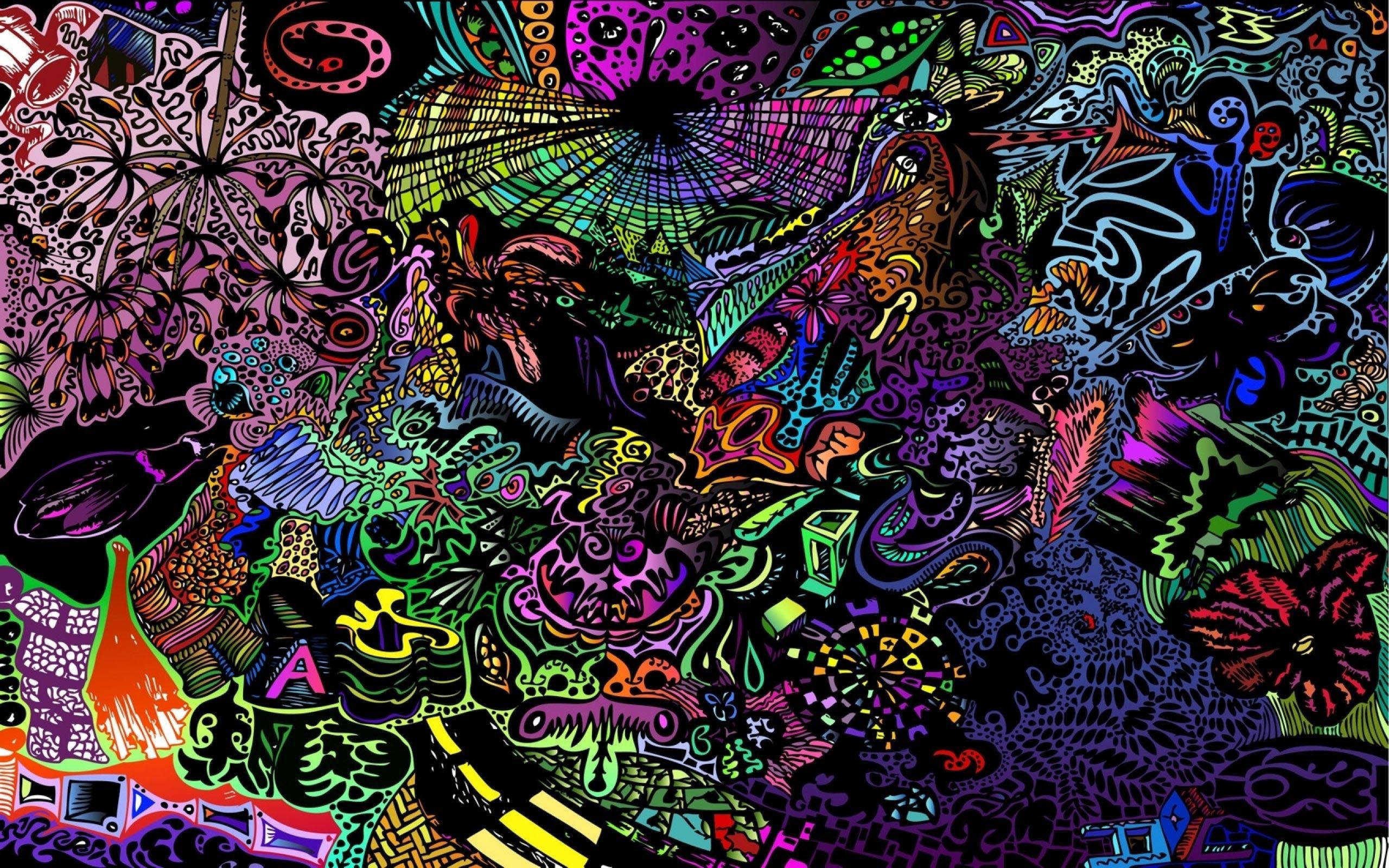 Doodle ya Kupendeza ya Giza ya Trippy Picha ya Ukuta