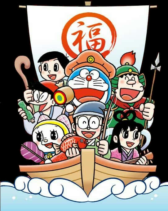 Doraemon na Marafiki Uwindaji wa Hazina Picha ya Ukuta