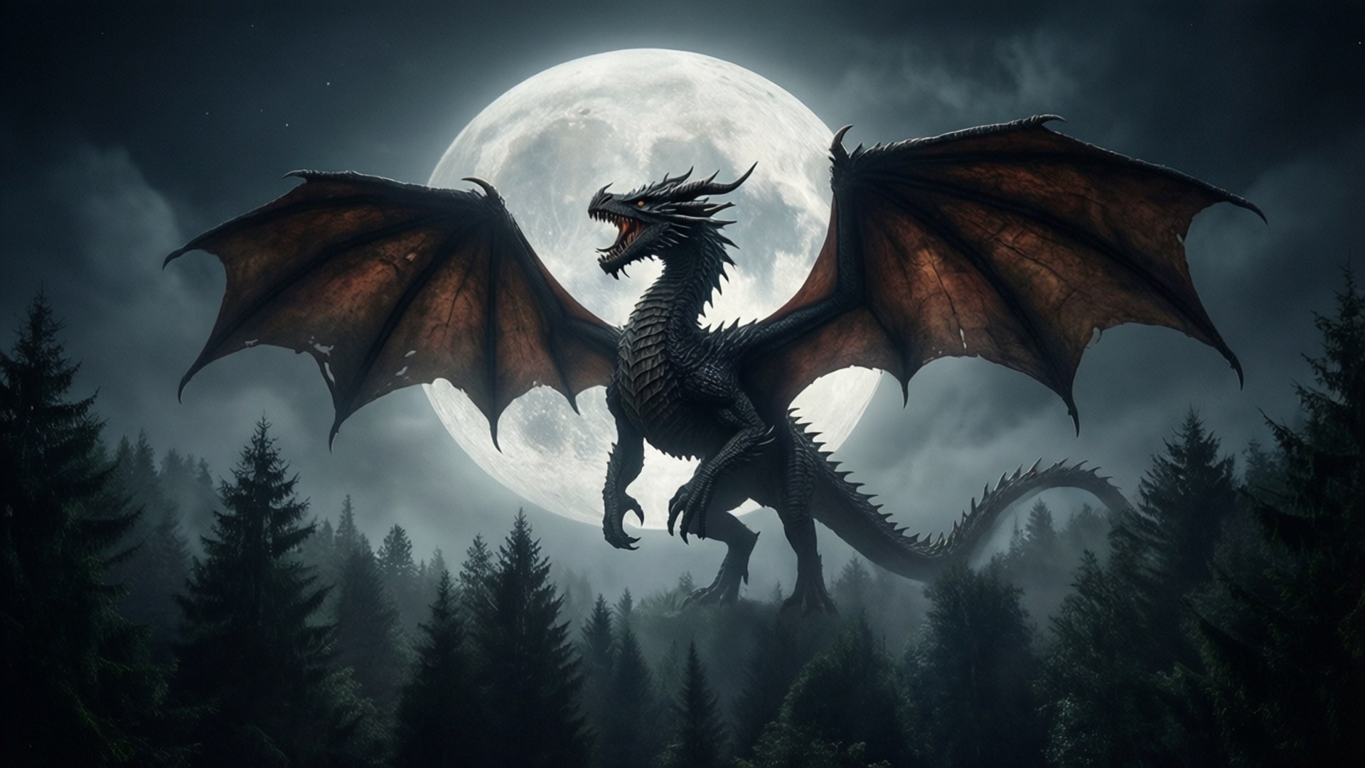 Dragon na Mwezi Picha ya Ukuta
