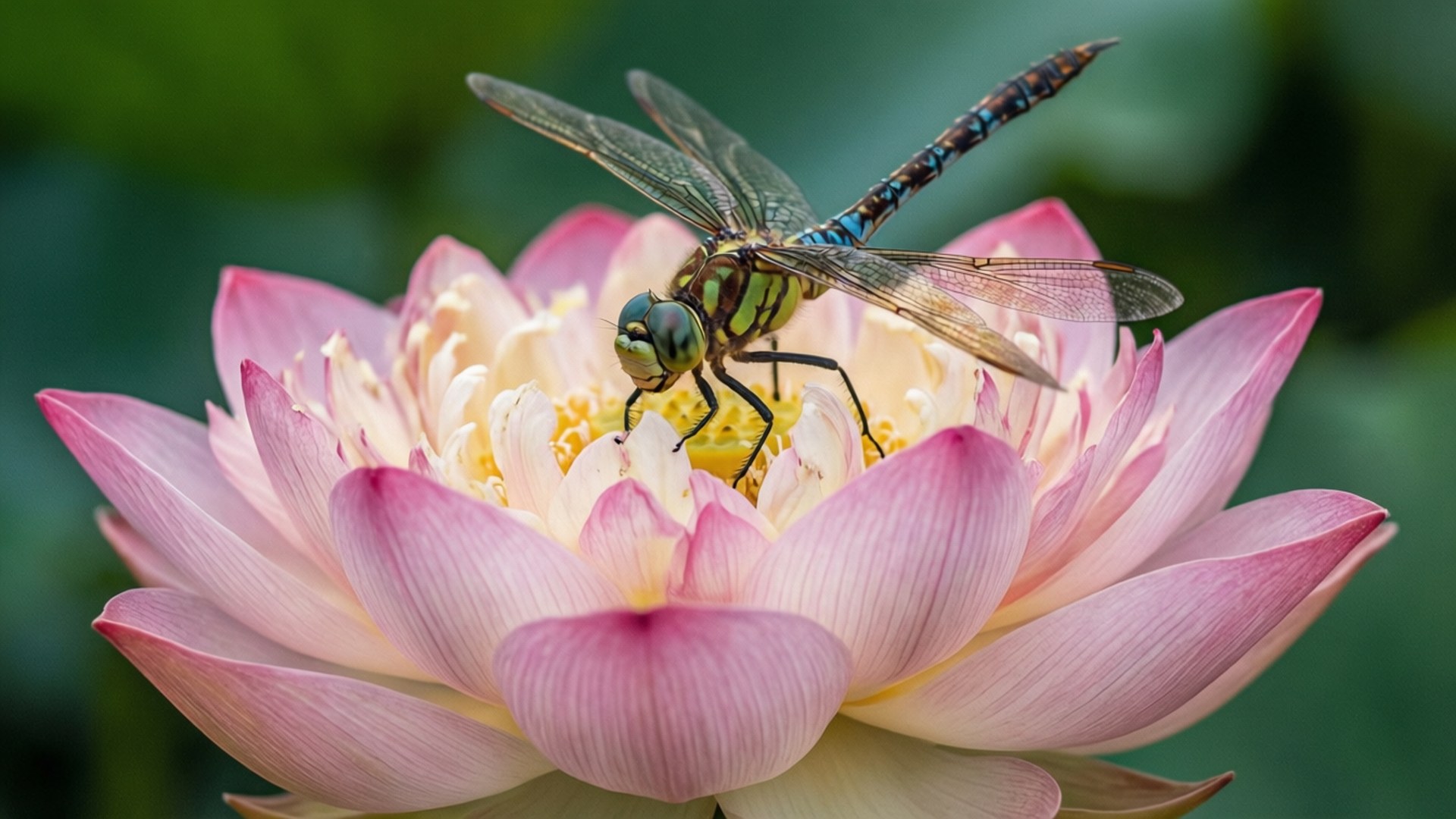 Dragonfly kwenye Lotus Picha ya Ukuta
