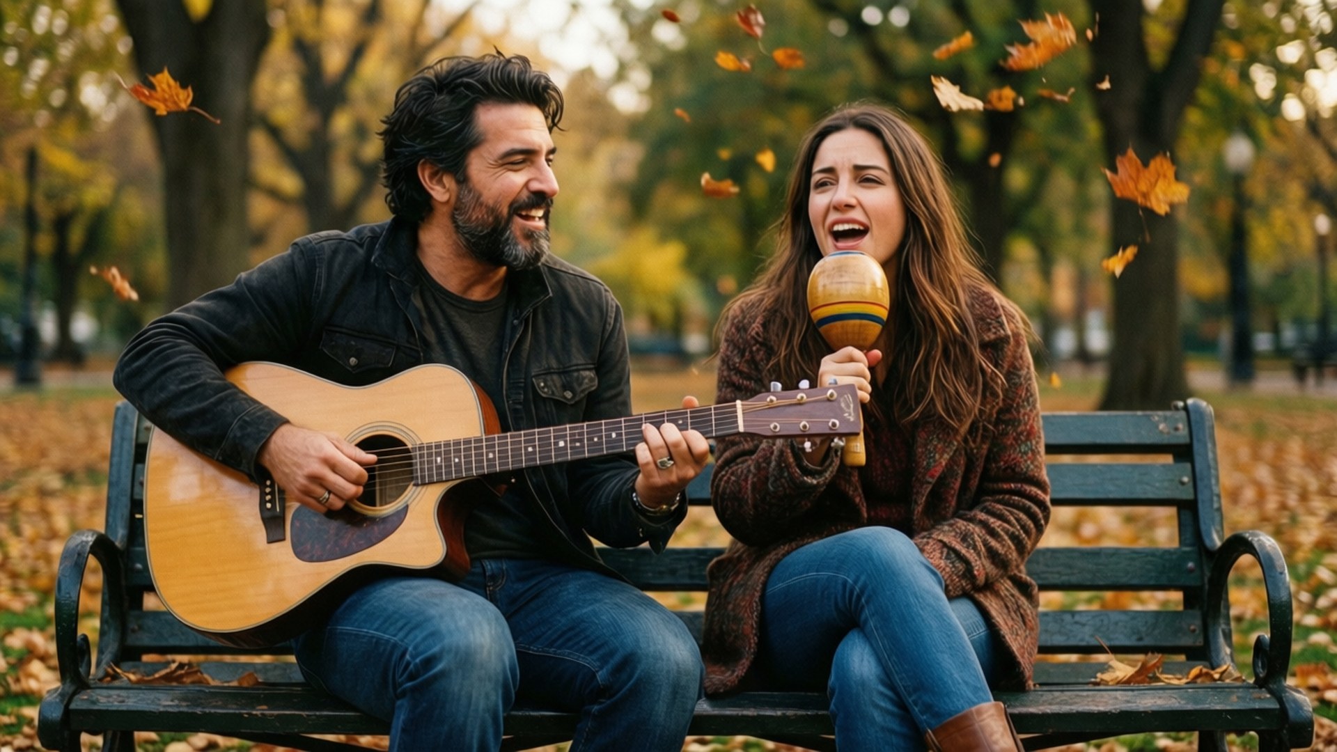 Duo la Bench la Park Picha ya Ukuta