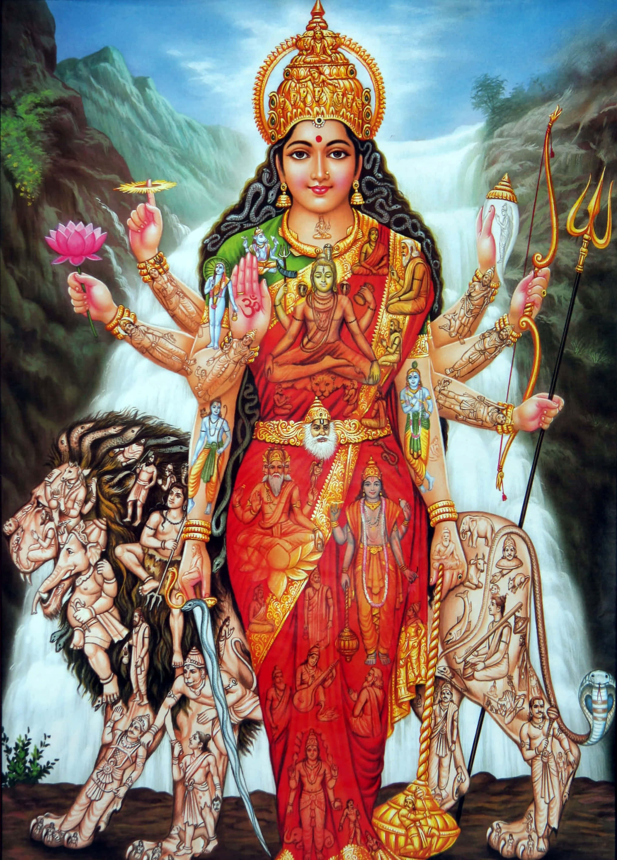 Durga Maa With Falls Picture Picha ya Ukuta