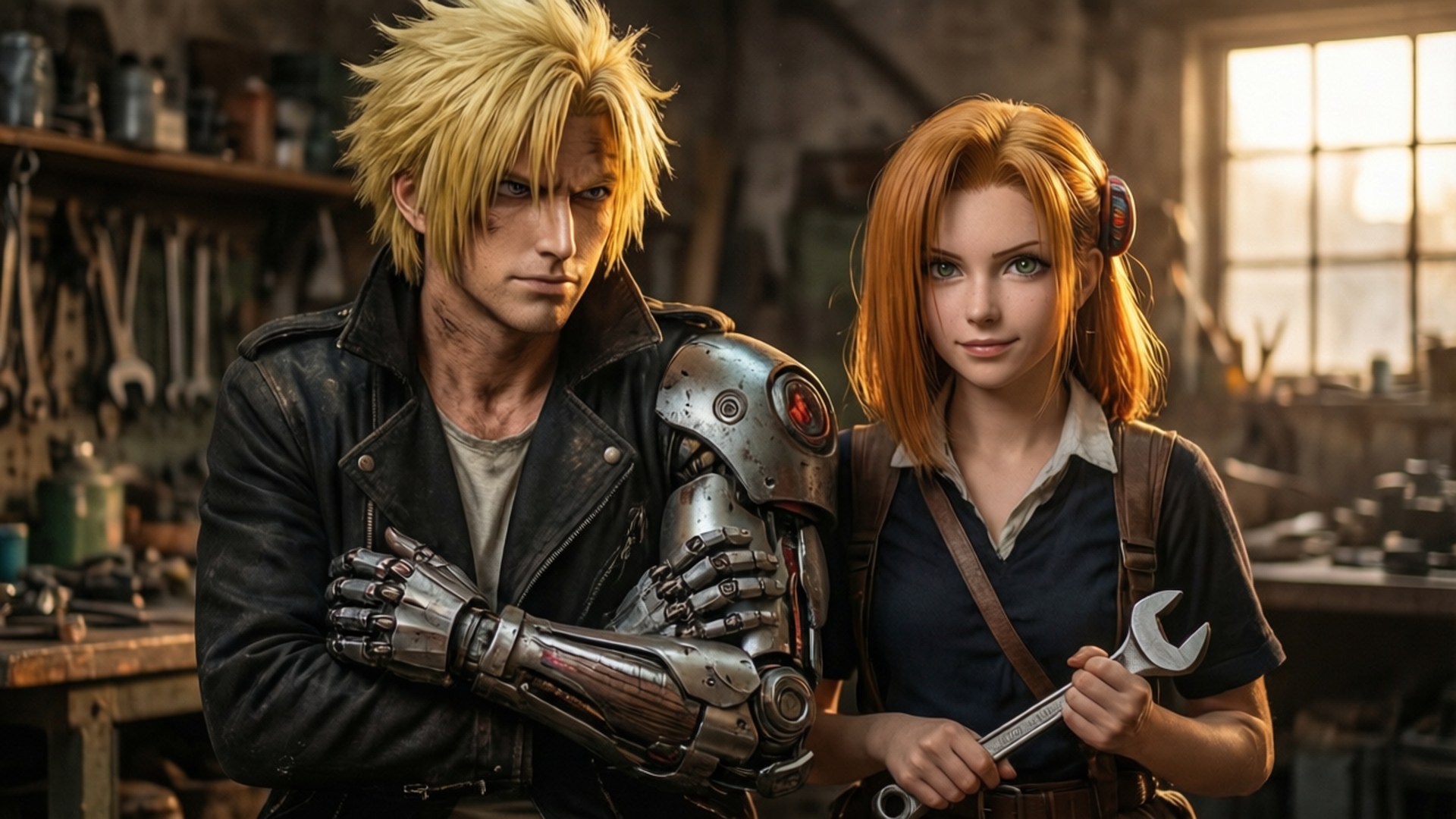Ed na Winry kwenye Warsha Picha ya Ukuta