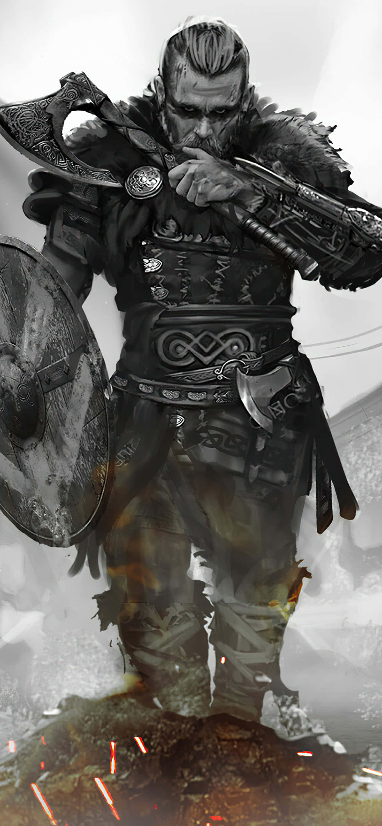 Eivor Axe Na Shield iPhone Xs Max Assassin's Creed Valhalla Background Picha ya Ukuta