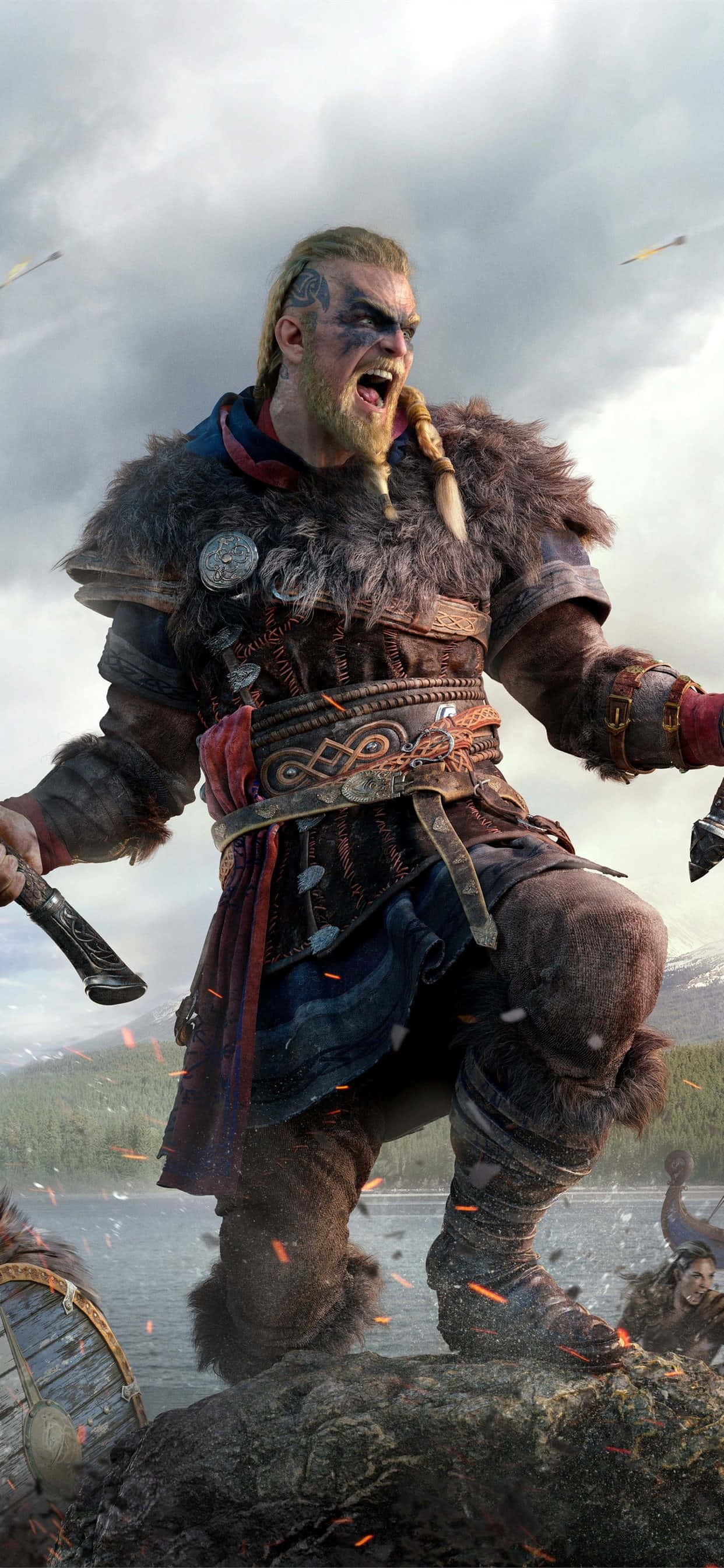 Eivor Battle Cry iPhone Xs Max Assassin's Creed Valhalla Background Picha ya Ukuta