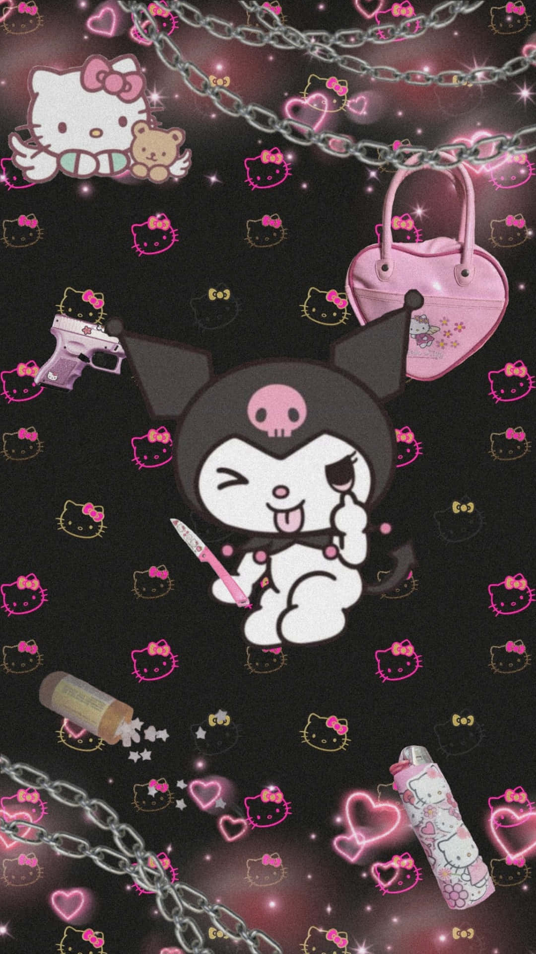 Emo Hello Kitty Pamoja na Kuromi Picha ya Ukuta
