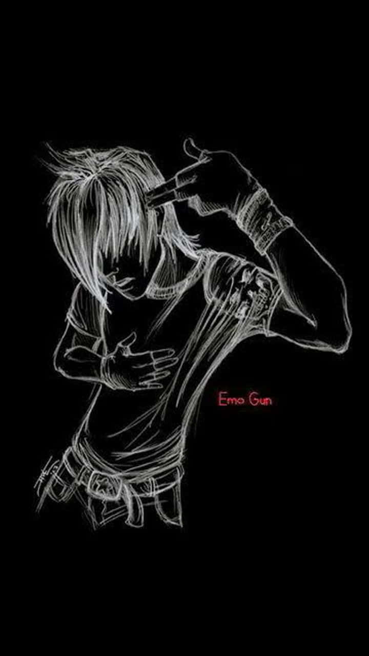 Emo iPhone na Mvulana kwenye Mandharinyuma Nyeusi Picha ya Ukuta