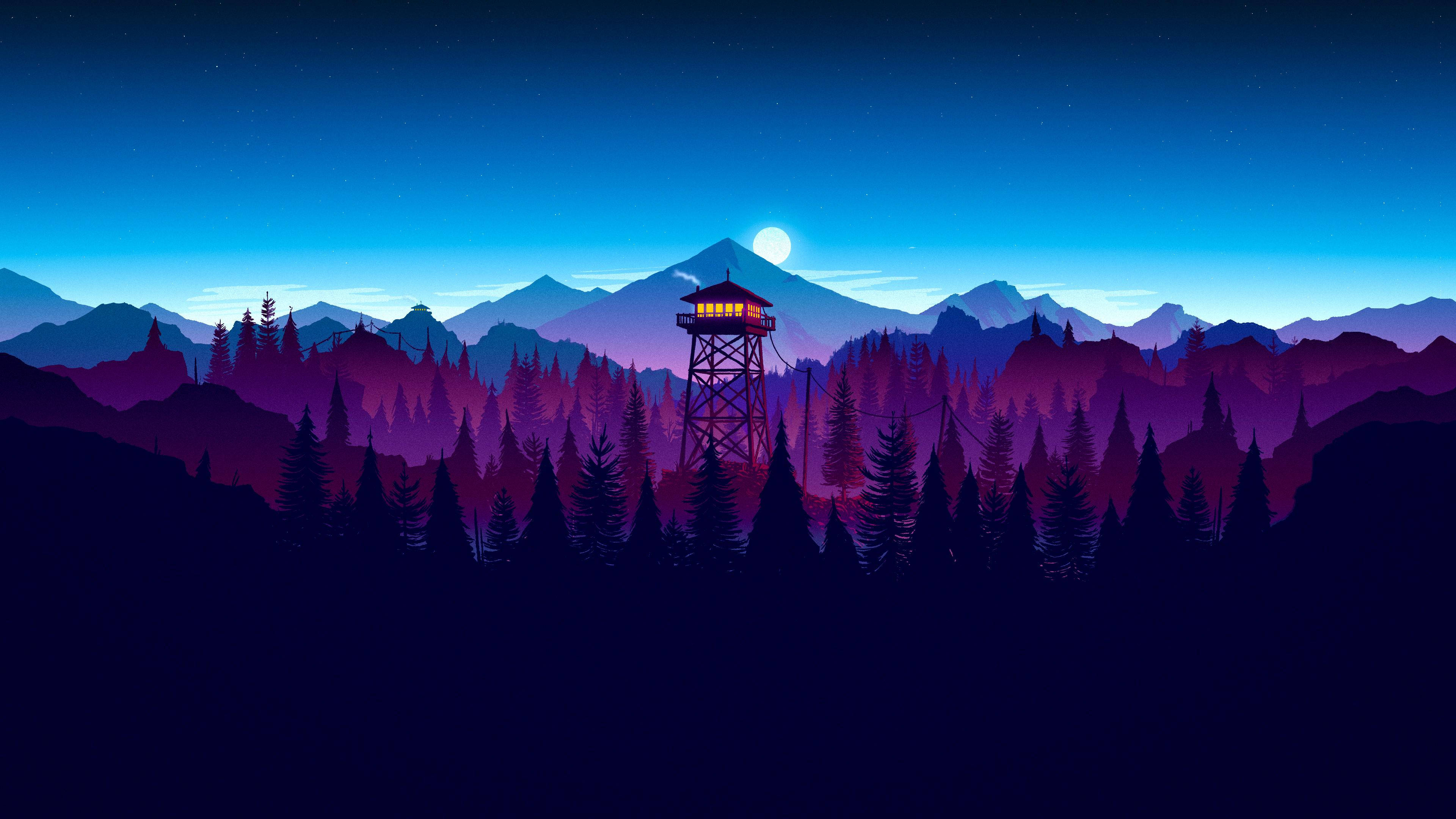 Enjoy the tranquil beauty of the minimalist Firewatch landscape Picha ya Ukuta