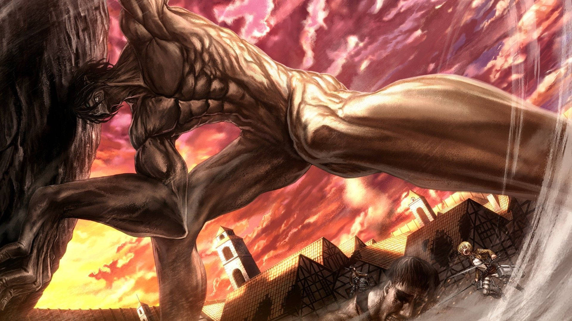 Eren Jaeger anageuka kuwa jitu katika Attack on Titan Picha ya Ukuta