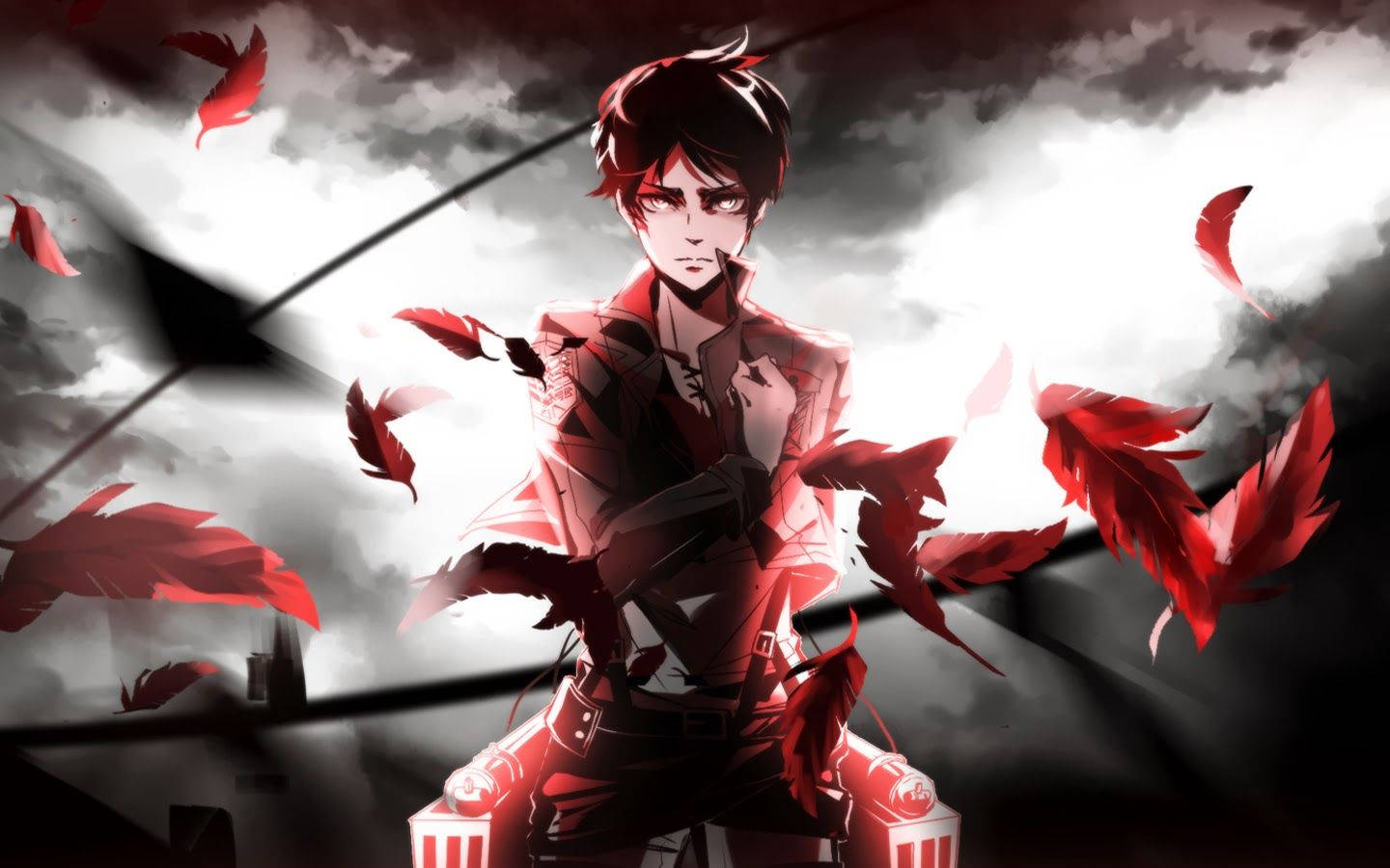 Eren Jaeger, askari shujaa na shujaa wa mfululizo wa anime Attack On Titan, anasalimu kwa uasi Picha ya Ukuta