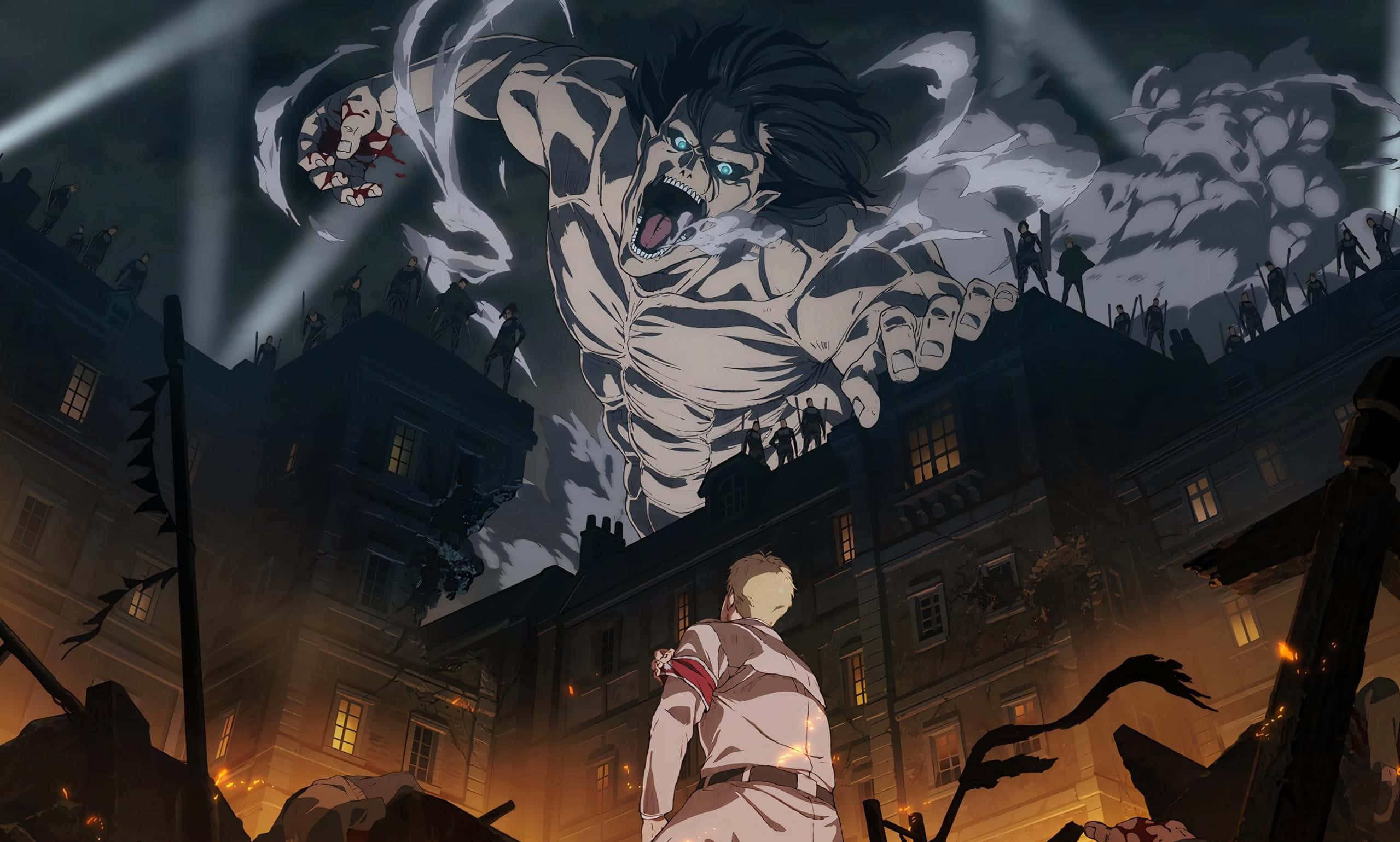 Eren Yeager Akiwa Titan Anashambulia Picha ya Ukuta