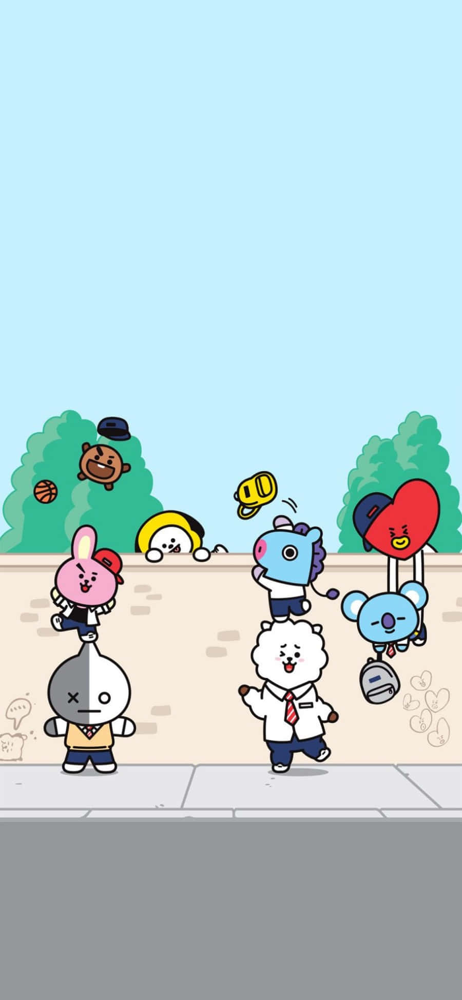 Kusafiri katika Dunia ya Kufikiria na BT21 Picha ya Ukuta