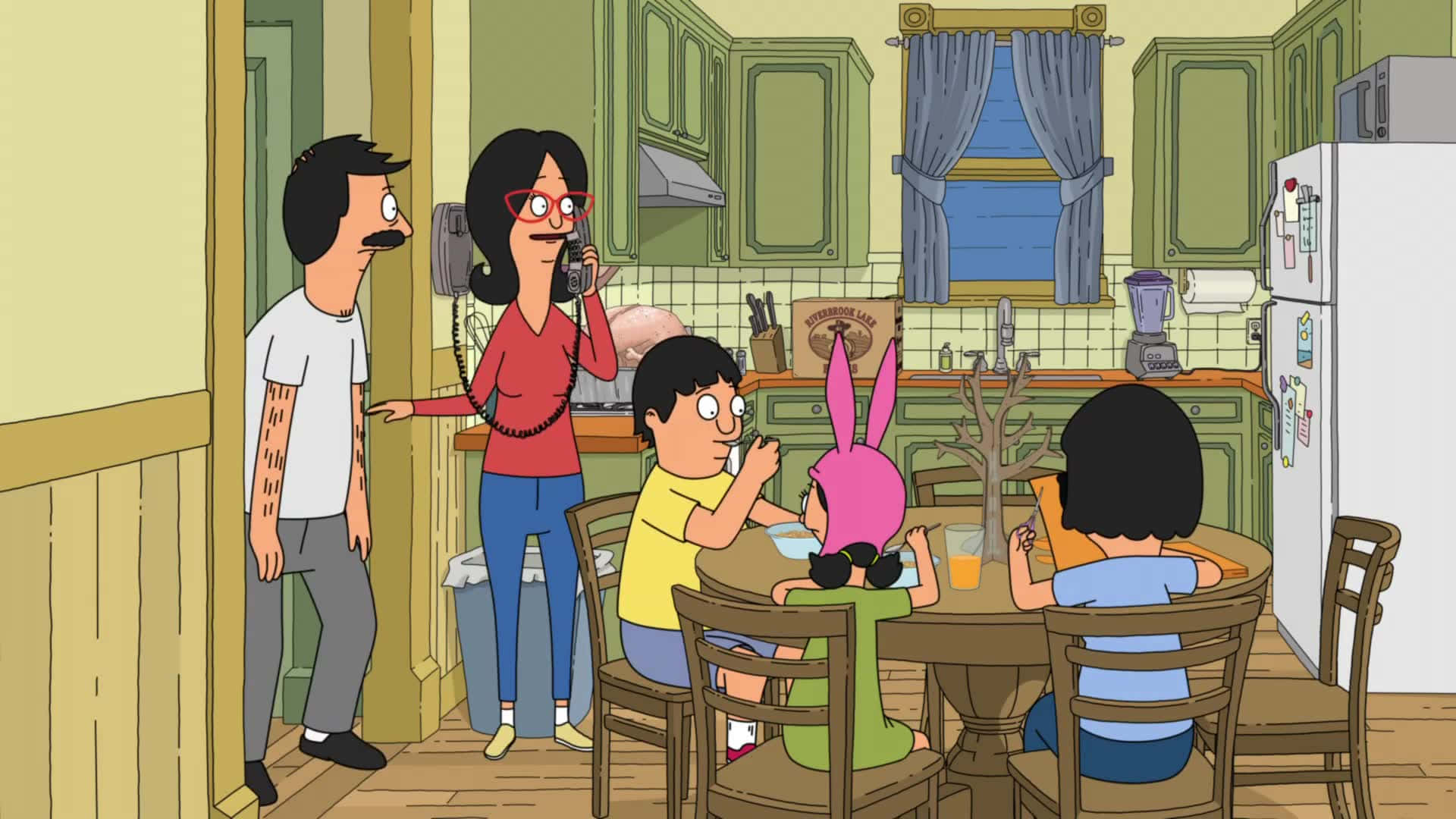 Familia ya Belcher Jikoni Mandharinyuma ya Bob's Burgers Picha ya Ukuta