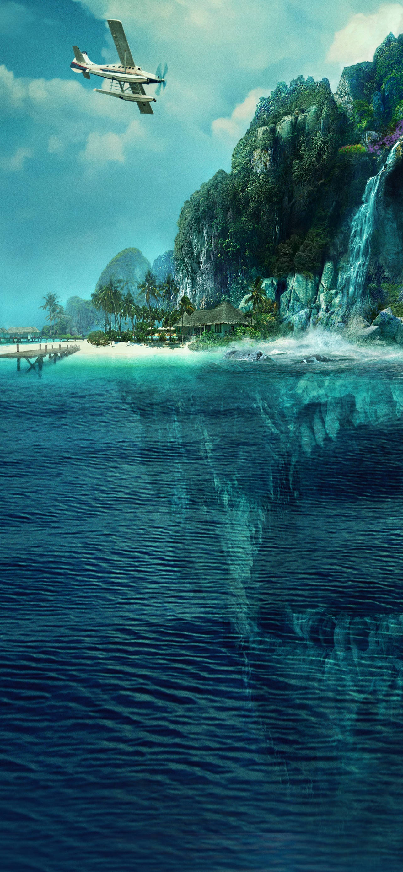 Fantasy Island With Jagged Stone Teeth Picha ya Ukuta