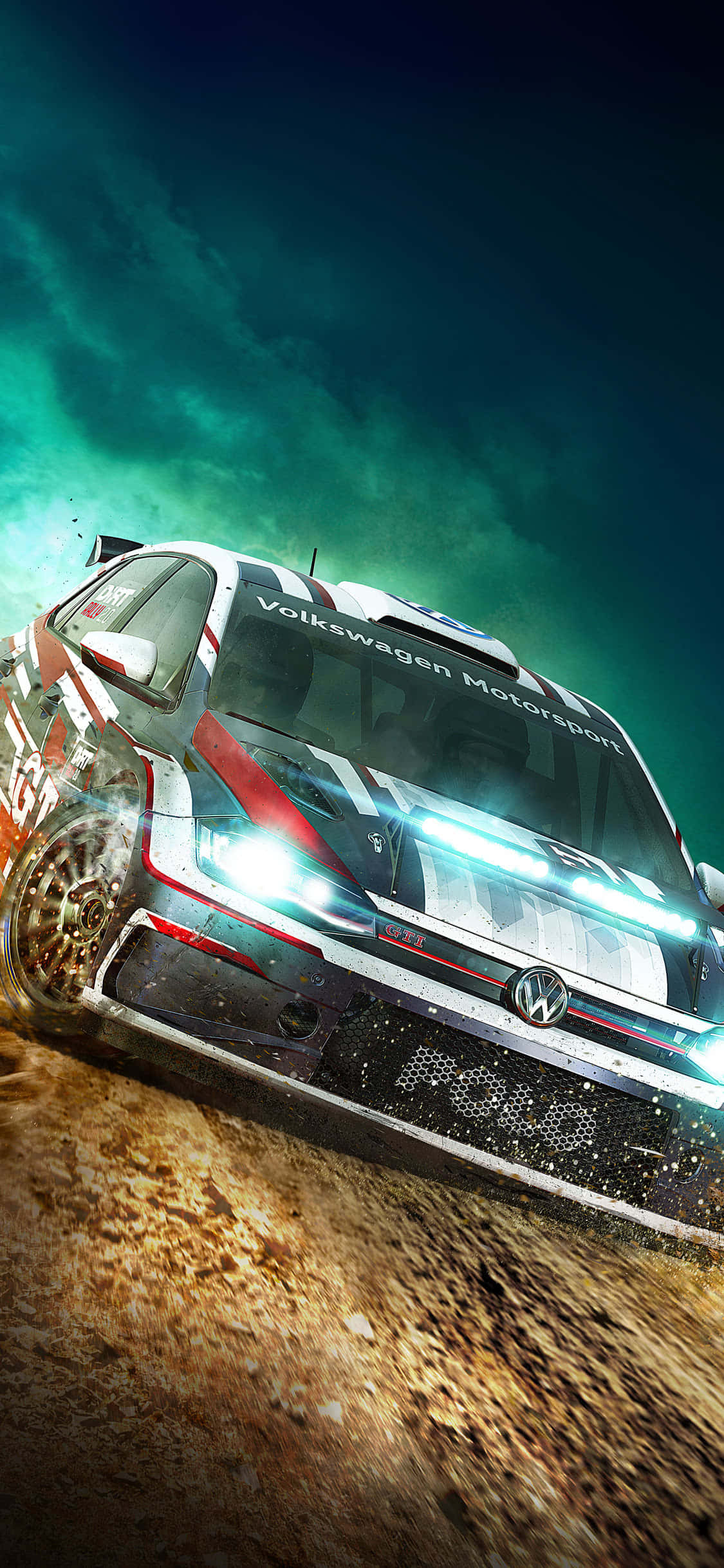 Fanya upepo wa kuwa katika sehemu ya mwendesha kwa Dirt Rally kwenye iPhone Xs Picha ya Ukuta