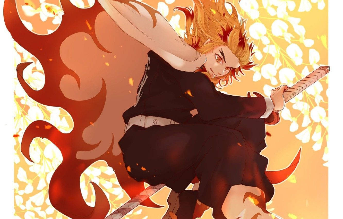 Fire Hashira Rengoku kutoka Anime Demon Slayer Picha ya Ukuta