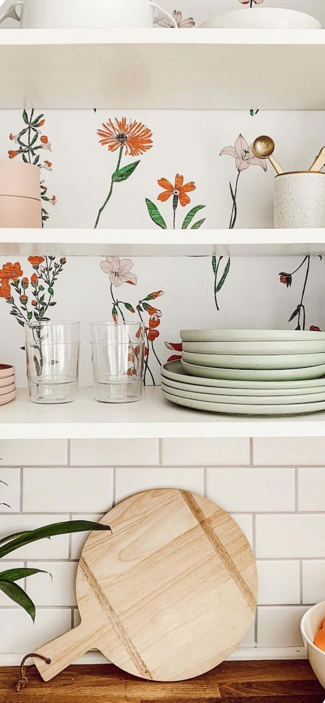 iPhone X Kitchen Background ya Ndani ya Floral Picha ya Ukuta