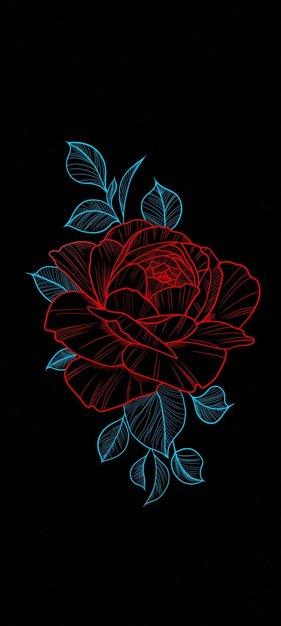 Flower Design Neon Rose Picha ya Ukuta