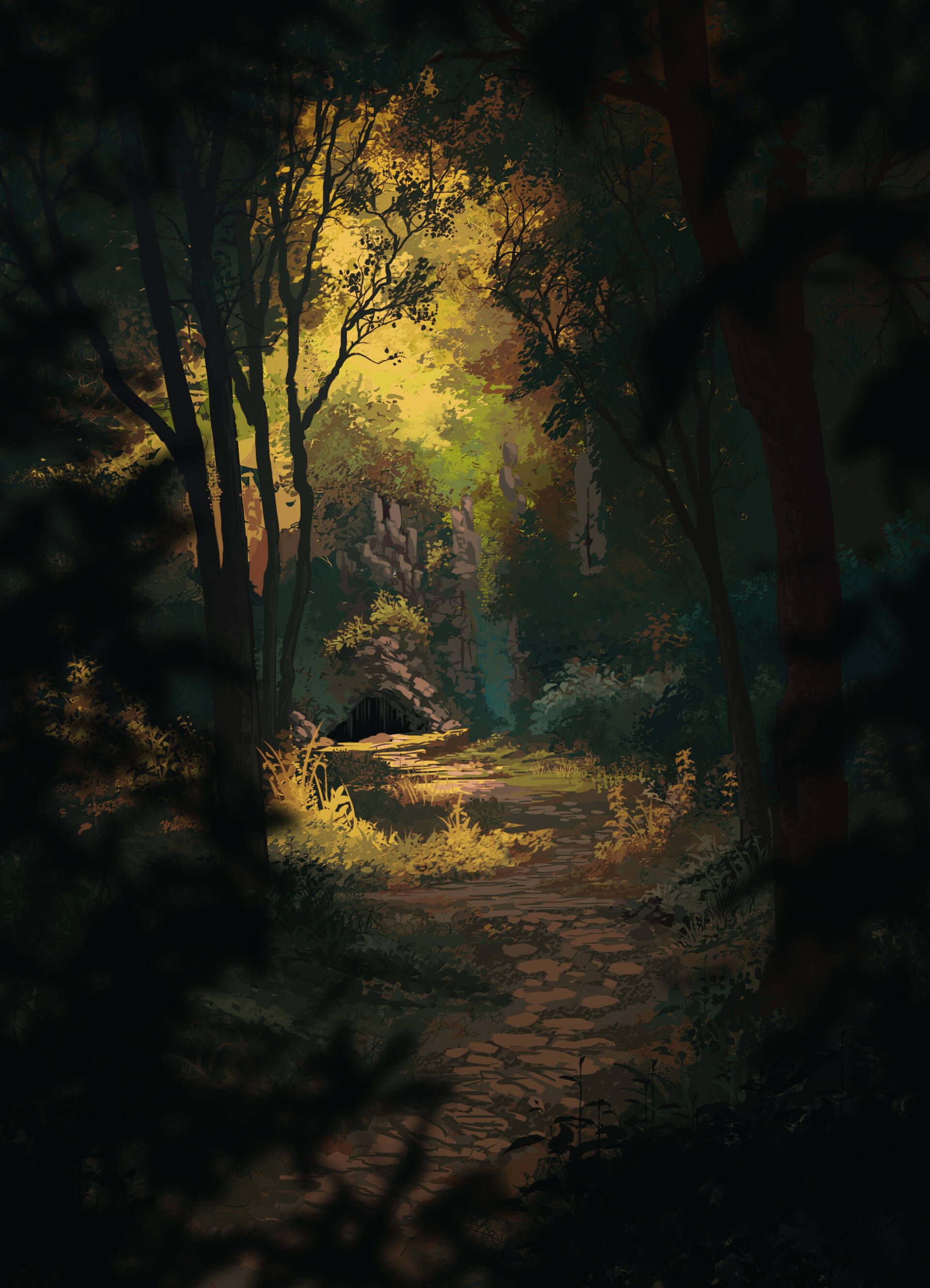 Forest Digital Illustration Picha ya Ukuta