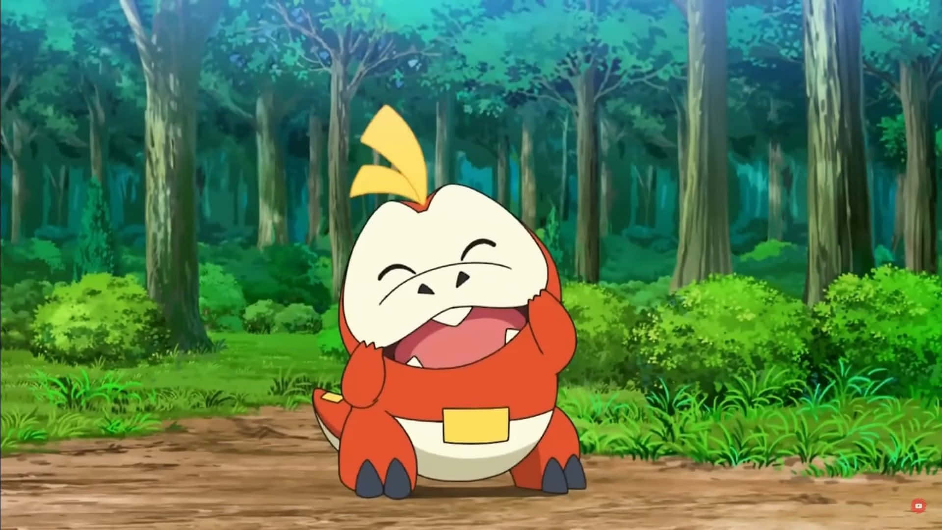Fuecoco Pokemon Pamoja na Mandhari ya Asili Picha ya Ukuta