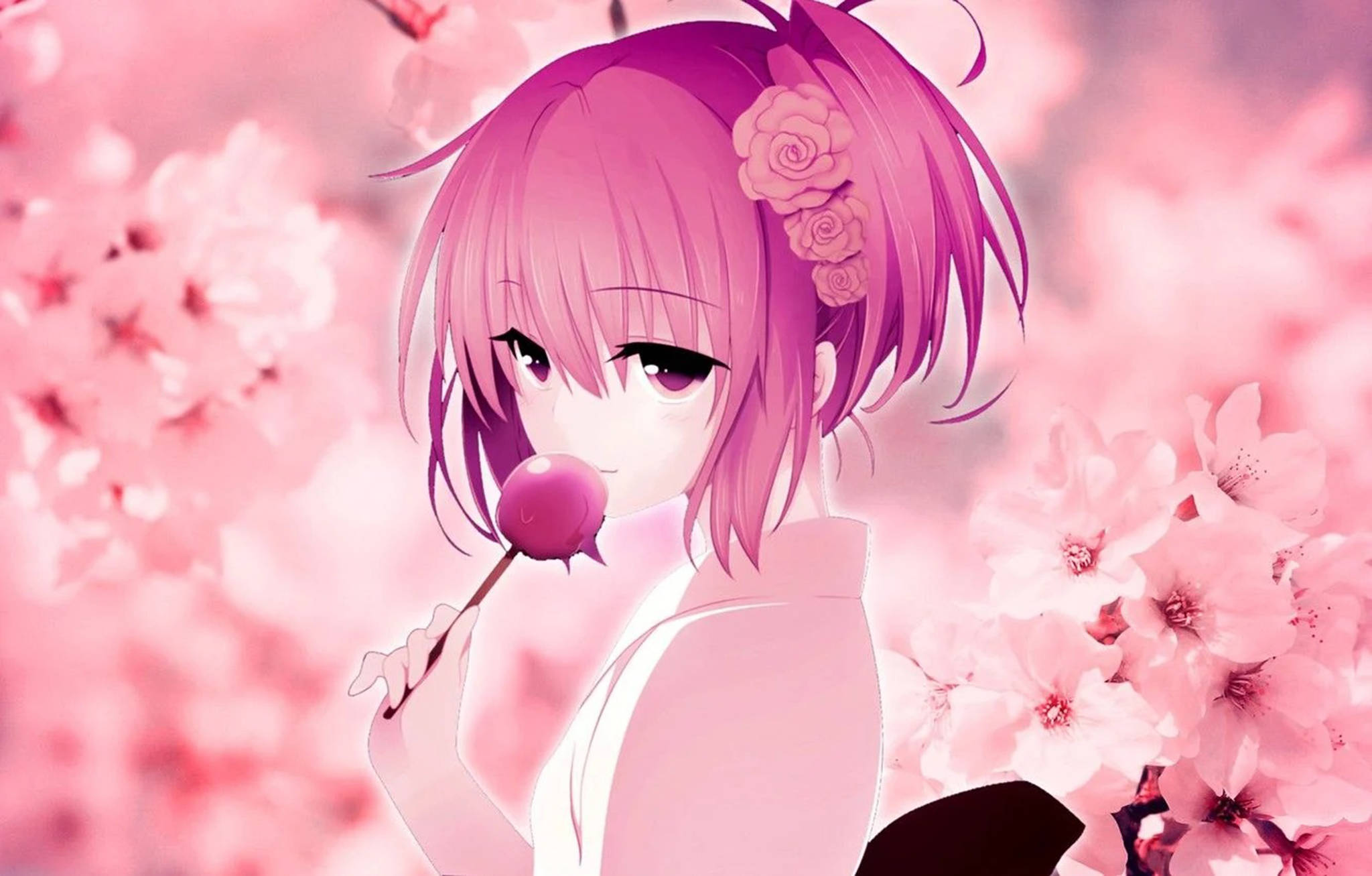Furaha Nyororo: Kuingia katika Ulimwengu wa Kupendeza wa Mandhari ya Pink ya Anime na Momo Belia Picha ya Ukuta