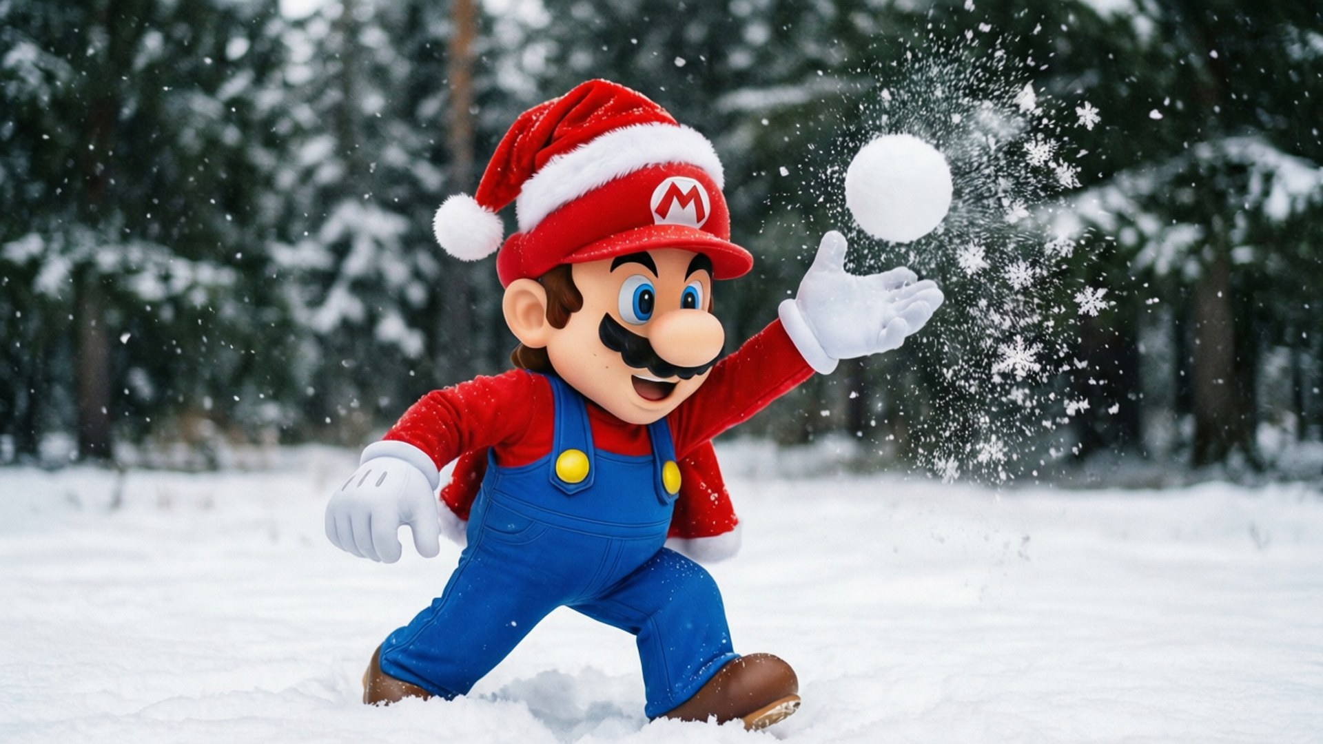 Furaha ya Majira ya Baridi ya Mario Picha ya Ukuta
