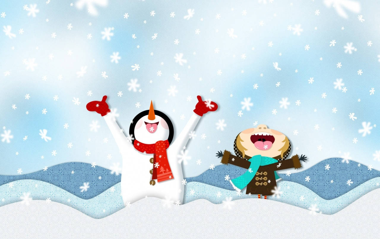 Furaha ya Snowman ya Krismasi ya Kuchekesha Picha ya Ukuta